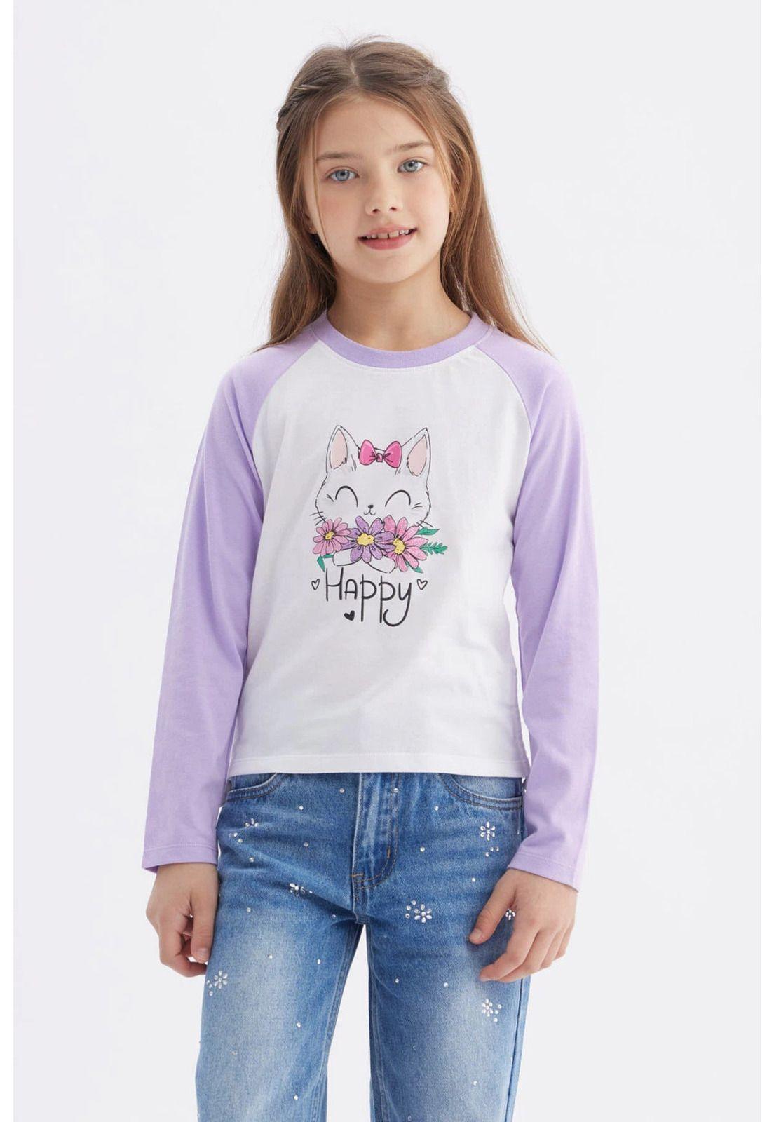 Polera Niña Recogido Costado Lila-0