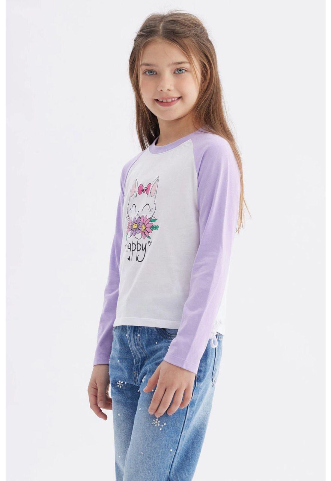 Polera Niña Recogido Costado Lila-1