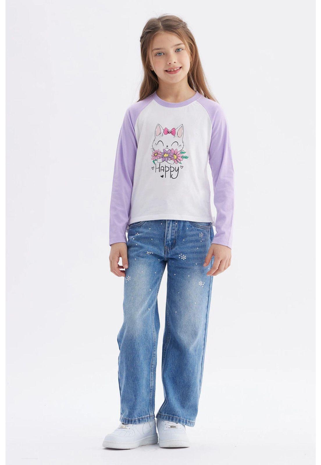 Polera Niña Recogido Costado Lila-3