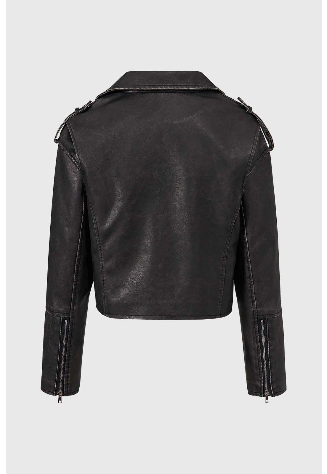 Chaqueta Niña Efecto Cuero Desgastada Negro-1