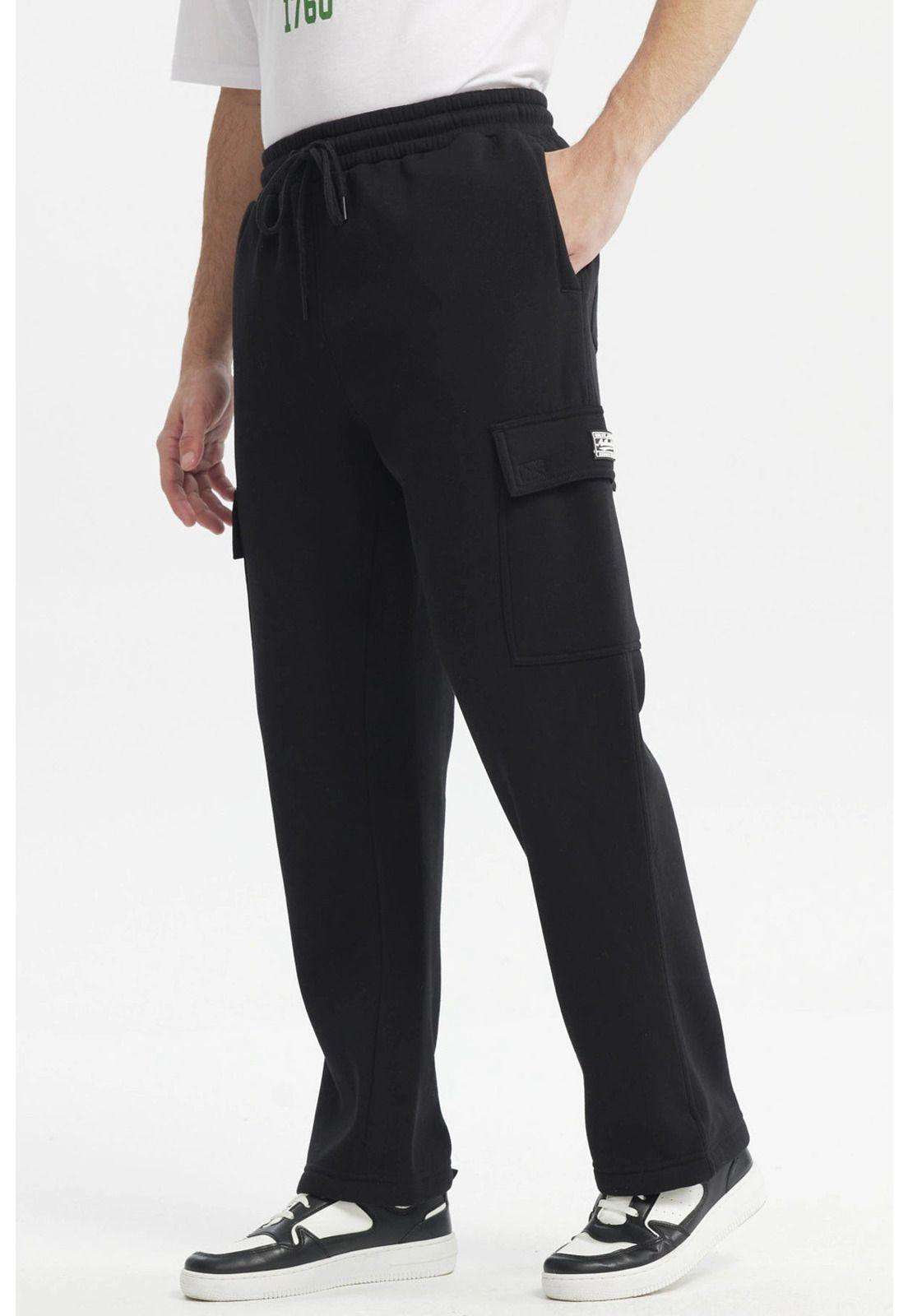 Pantalón Buzo Hombre Cargo Ajustable Negro-1