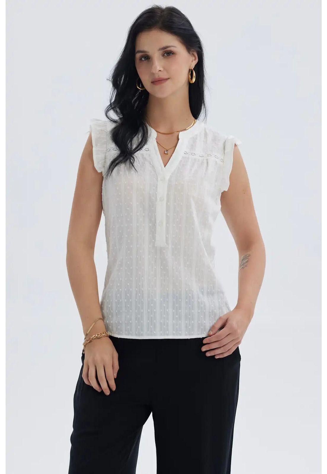 Blusa Mujer Vuelos Pata Botón Crudo-0