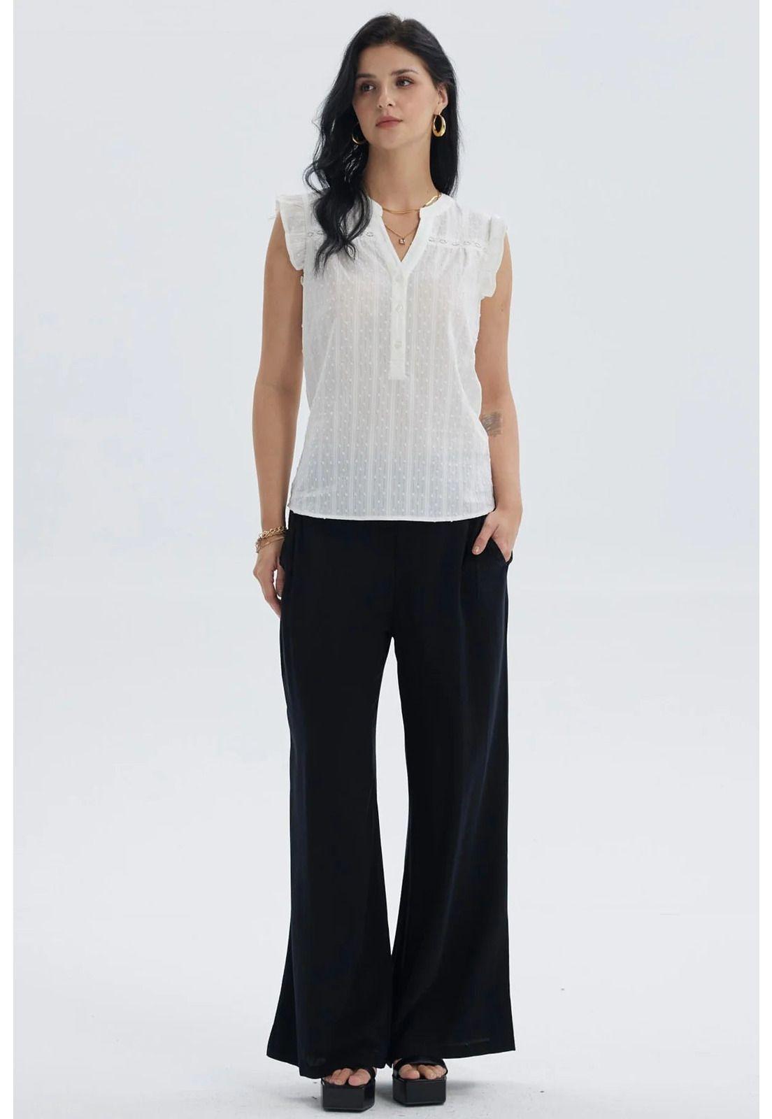 Blusa Mujer Vuelos Pata Botón Crudo-3