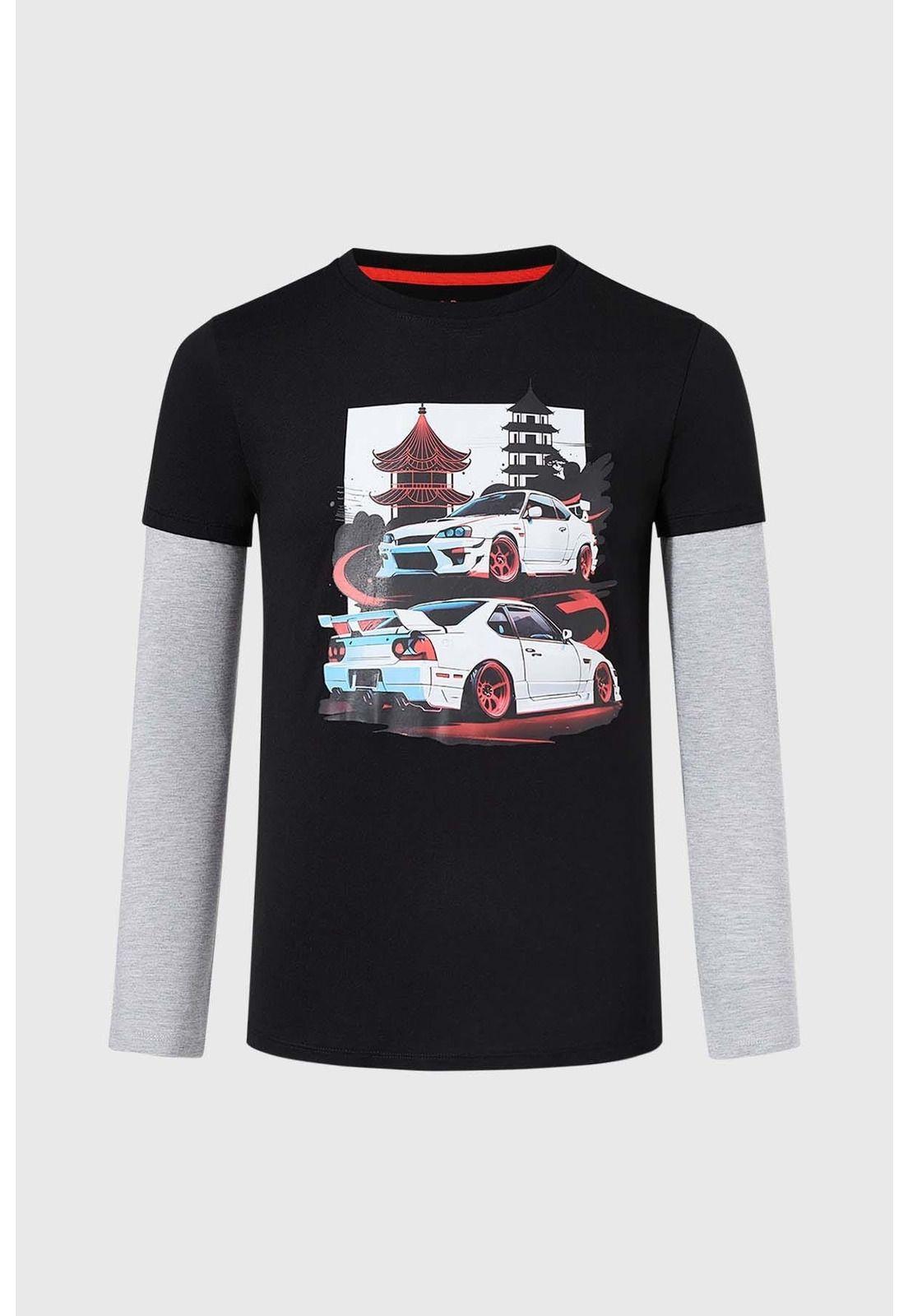 Polera Niño Doble Manga Básica Negro - lll-0