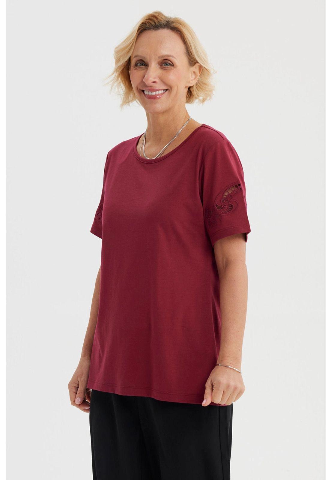 Polera Mujer Detalle Mangas Rojo-1