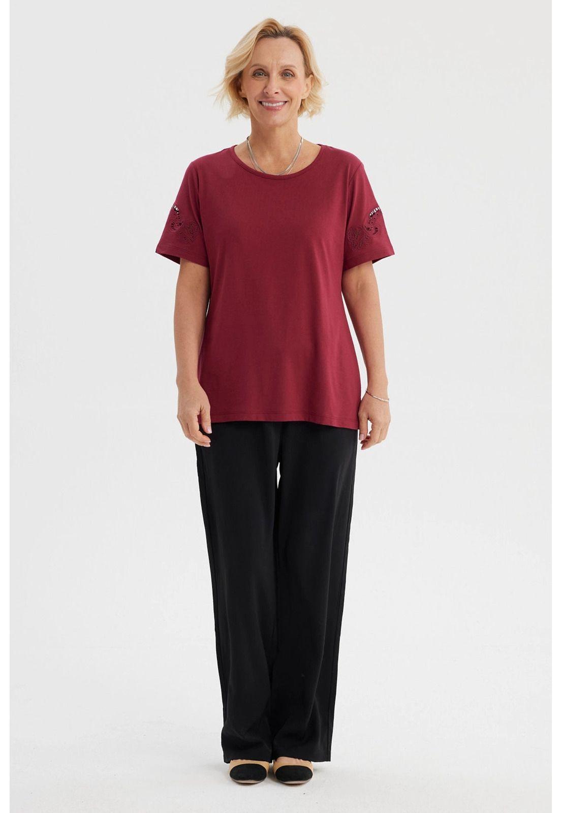 Polera Mujer Detalle Mangas Rojo-3