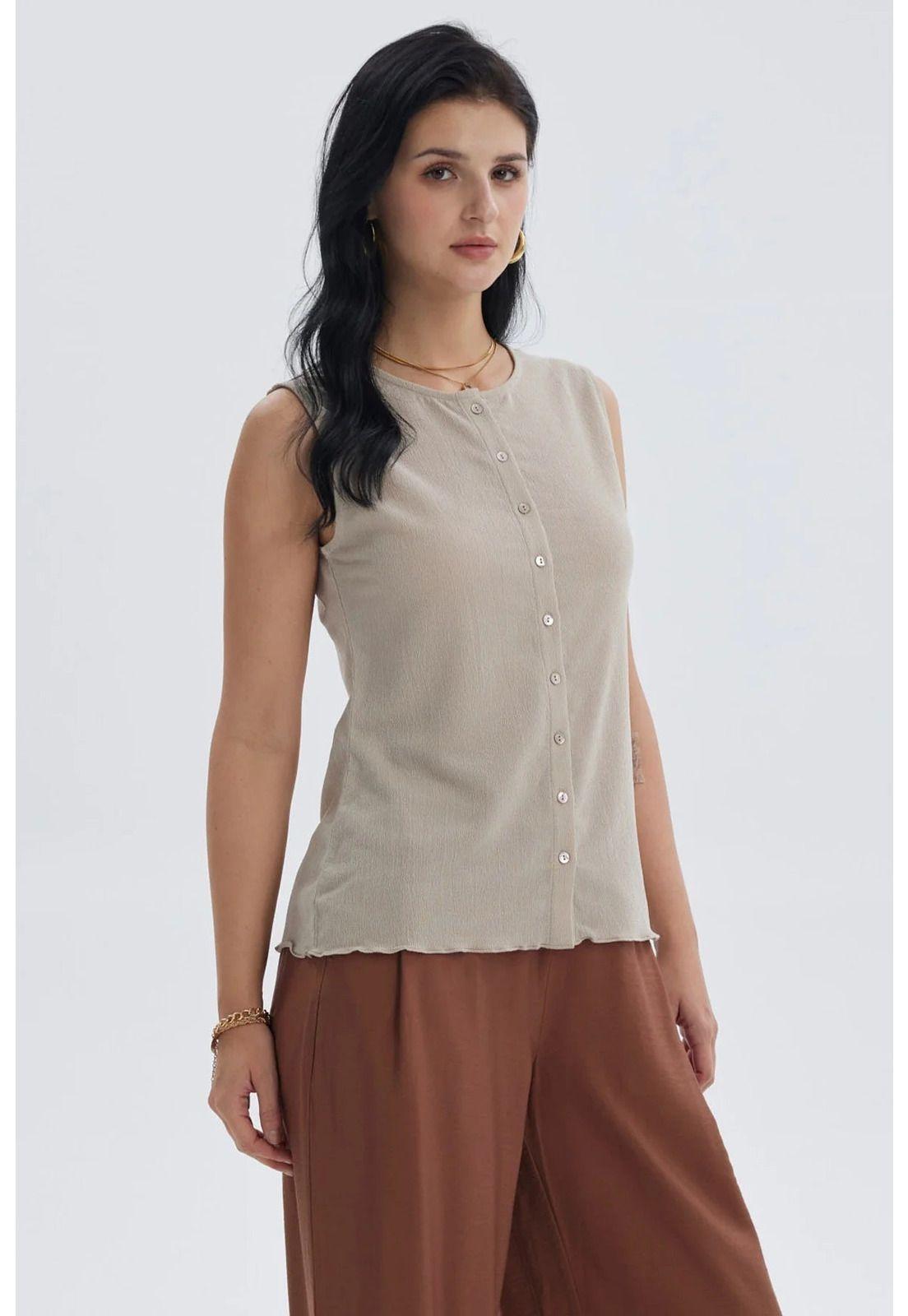 Polera Mujer Aplicación Botones Beige-1