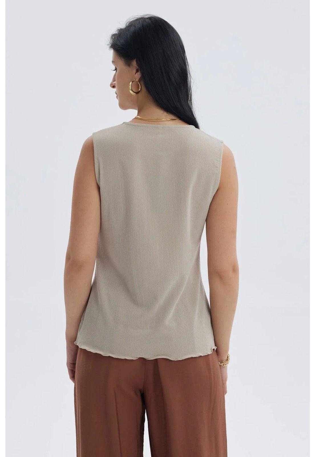 Polera Mujer Aplicación Botones Beige-2