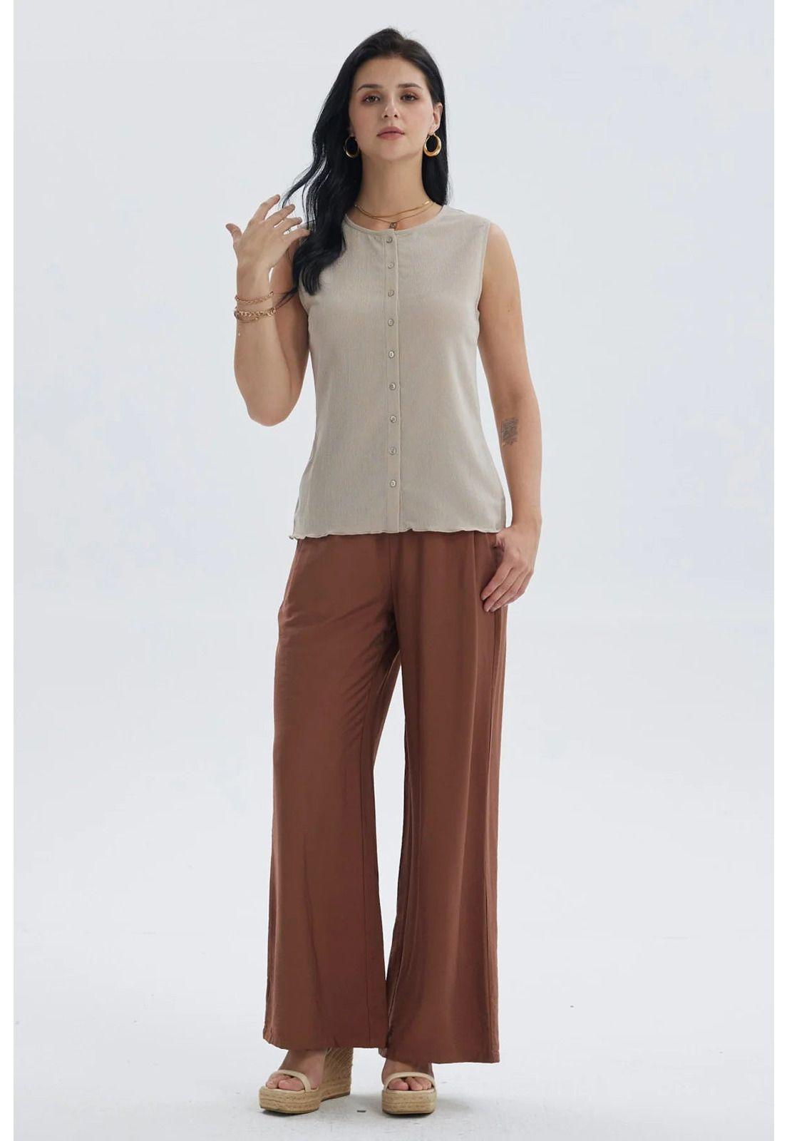 Polera Mujer Aplicación Botones Beige-3