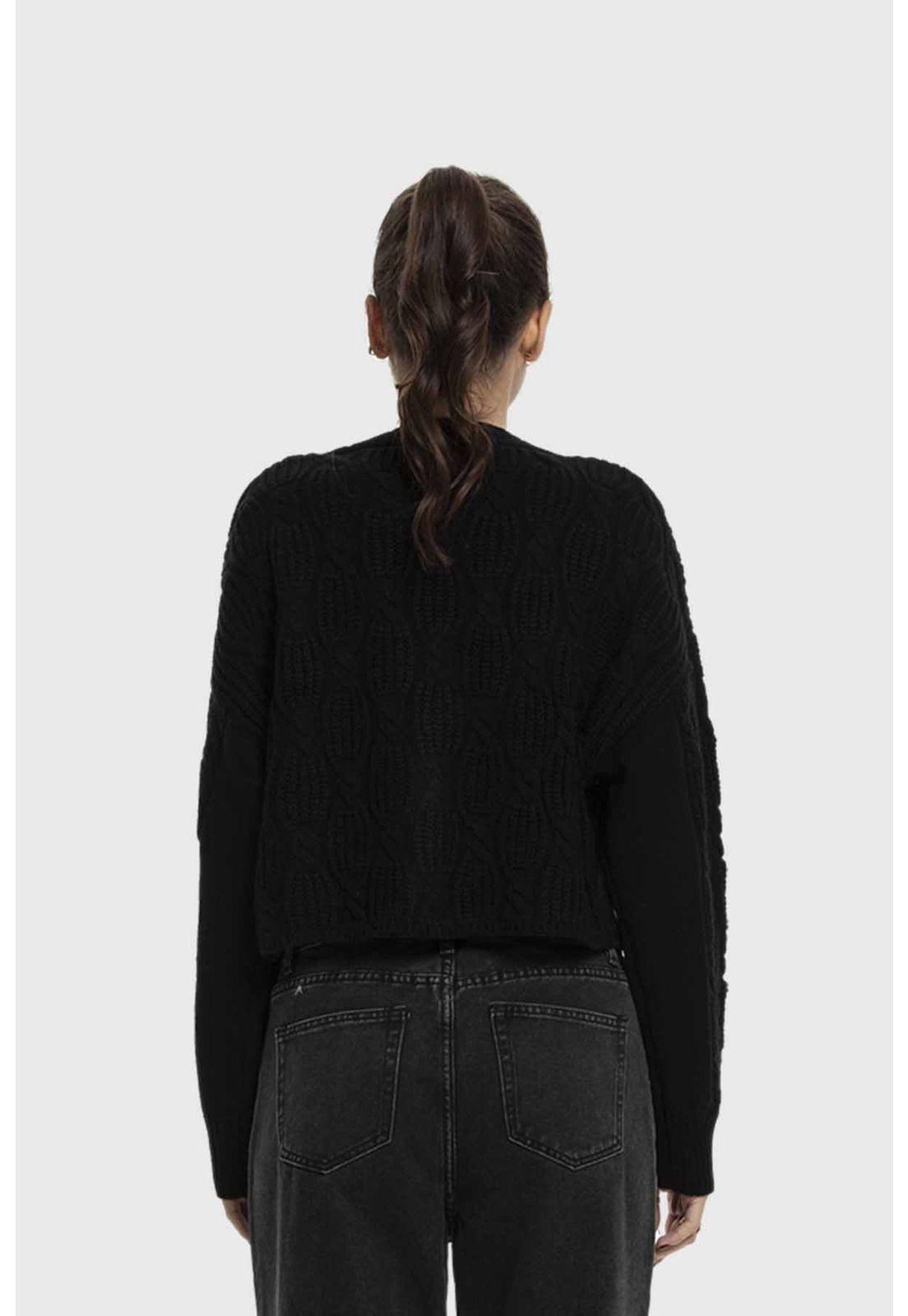Sweater Mujer Cuello V Abierto Negro-2