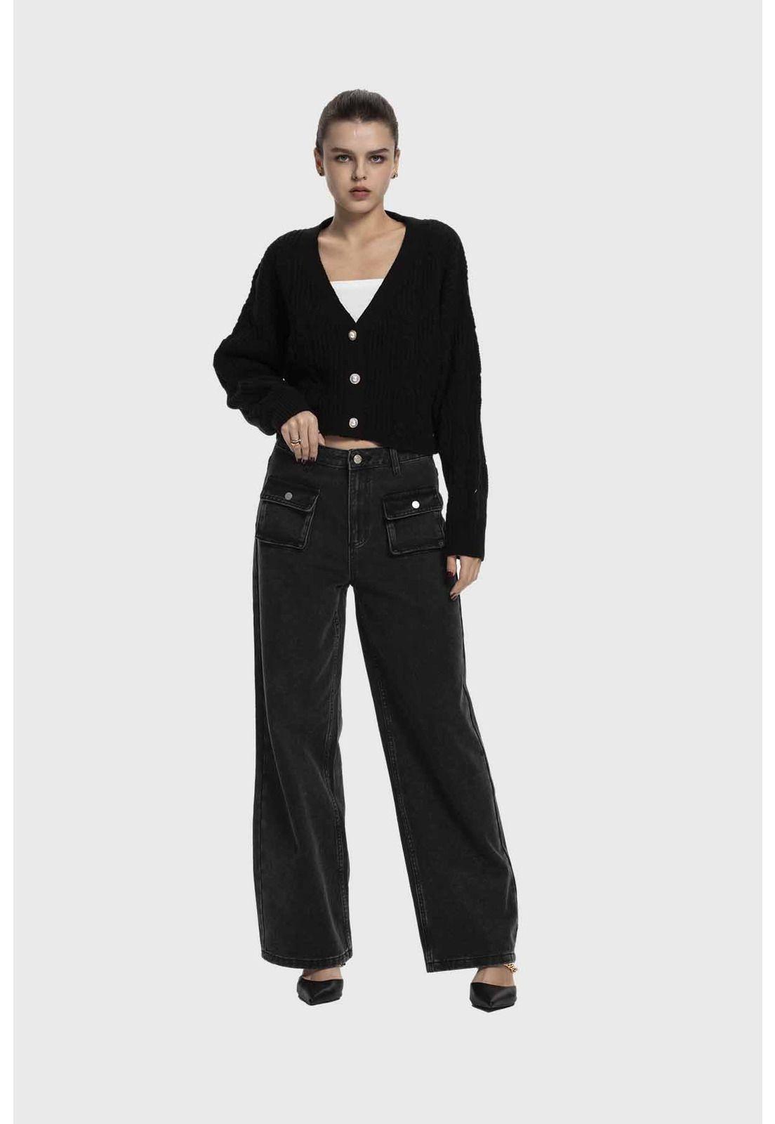 Sweater Mujer Cuello V Abierto Negro-3