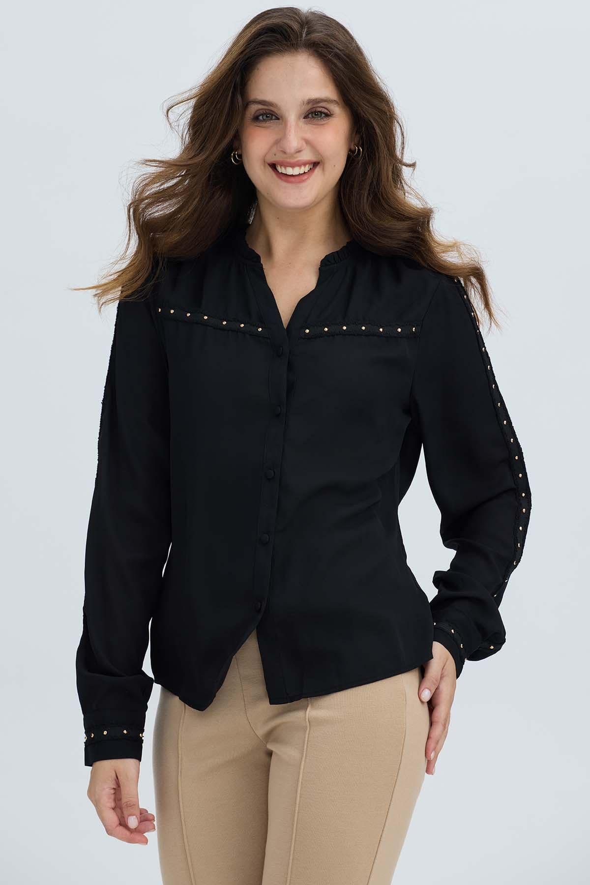 Blusa Mujer Abotonada Aplicación Negro-0