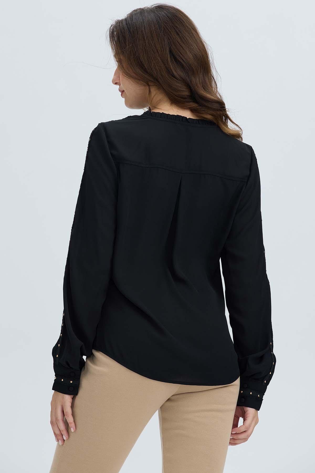 Blusa Mujer Abotonada Aplicación Negro-2