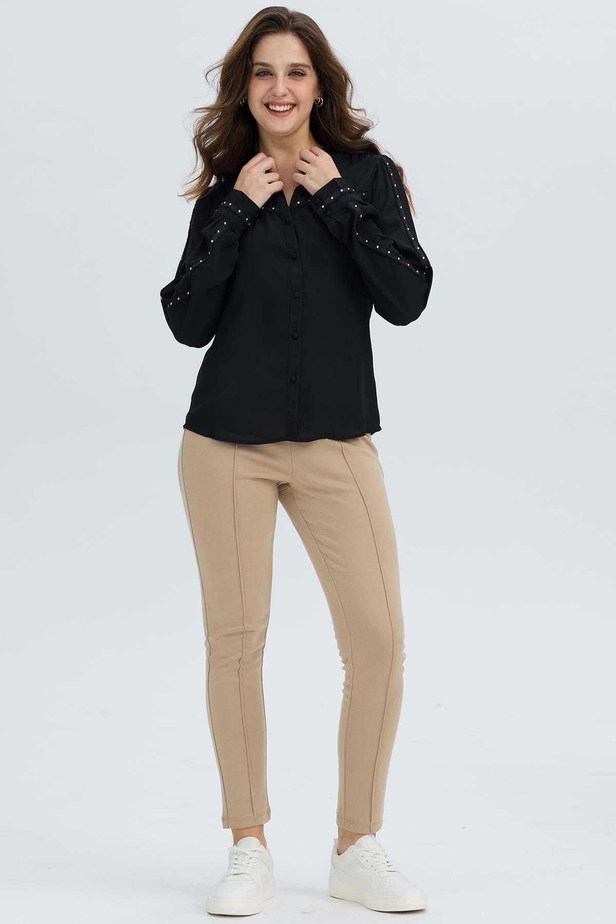 Blusa Mujer Abotonada Aplicación Negro-3