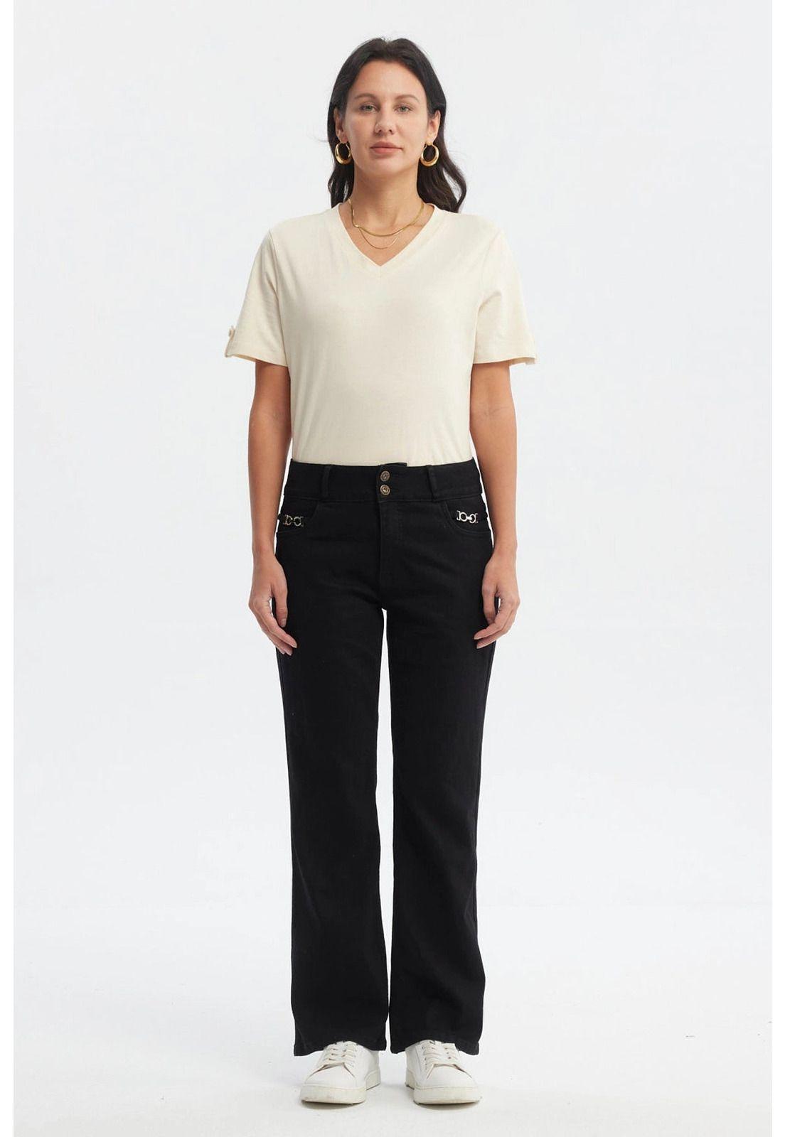 Jeans Mujer Flare Tiro Alto Negro - ll-3