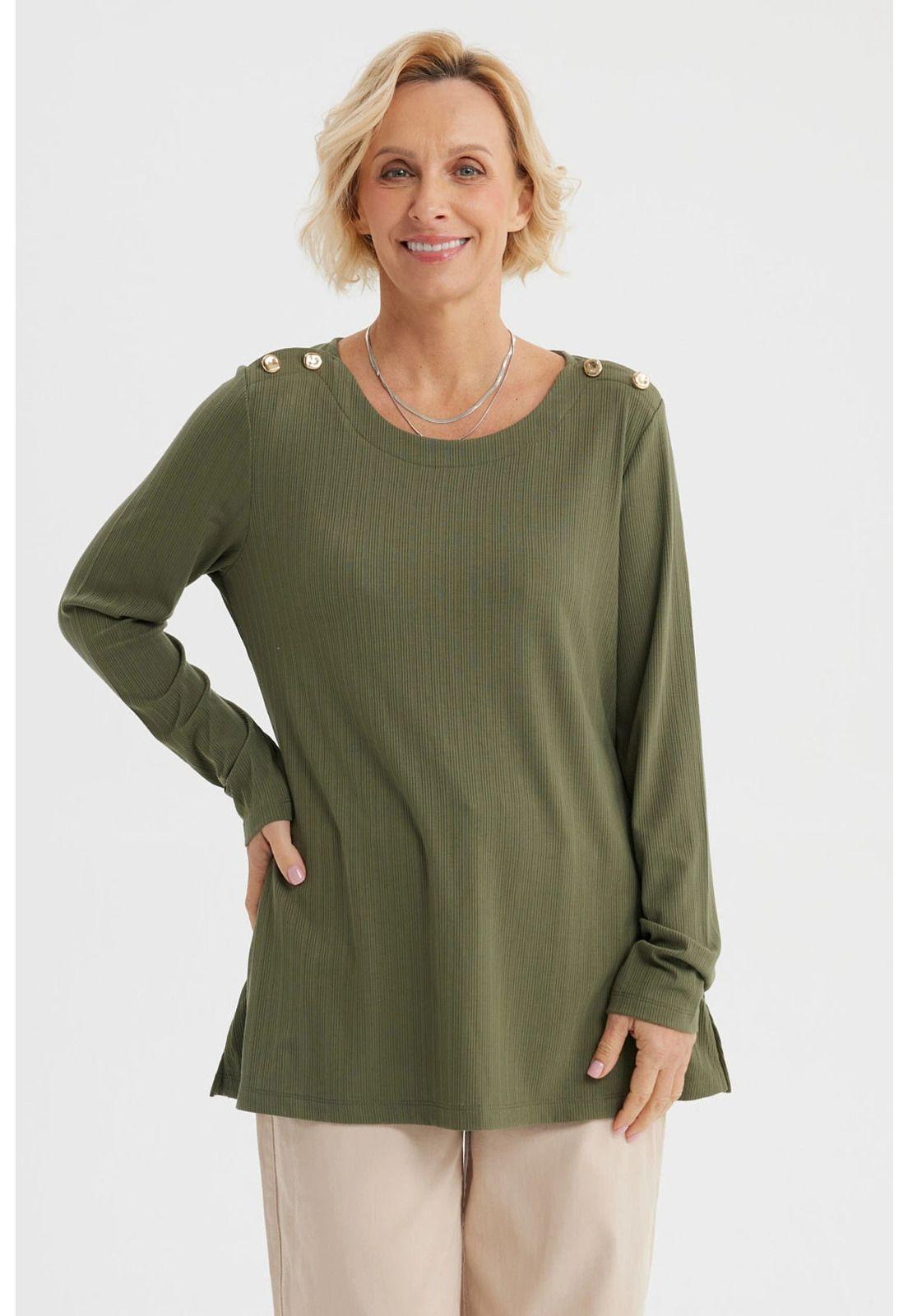 Polera Mujer Lisa Verde Olivo - ll-0