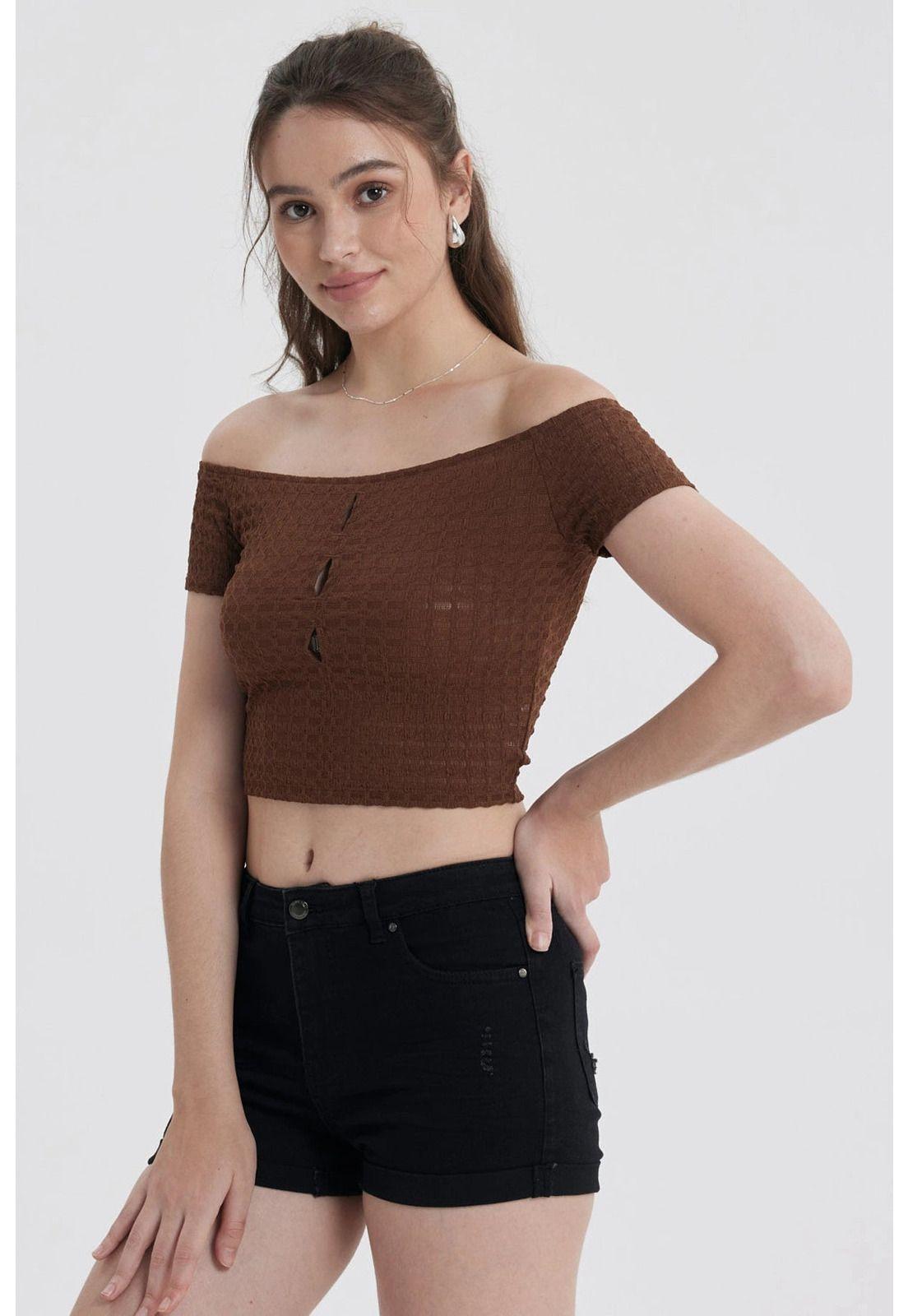 Polera Mujer Escote Bardot Café Oscuro-1