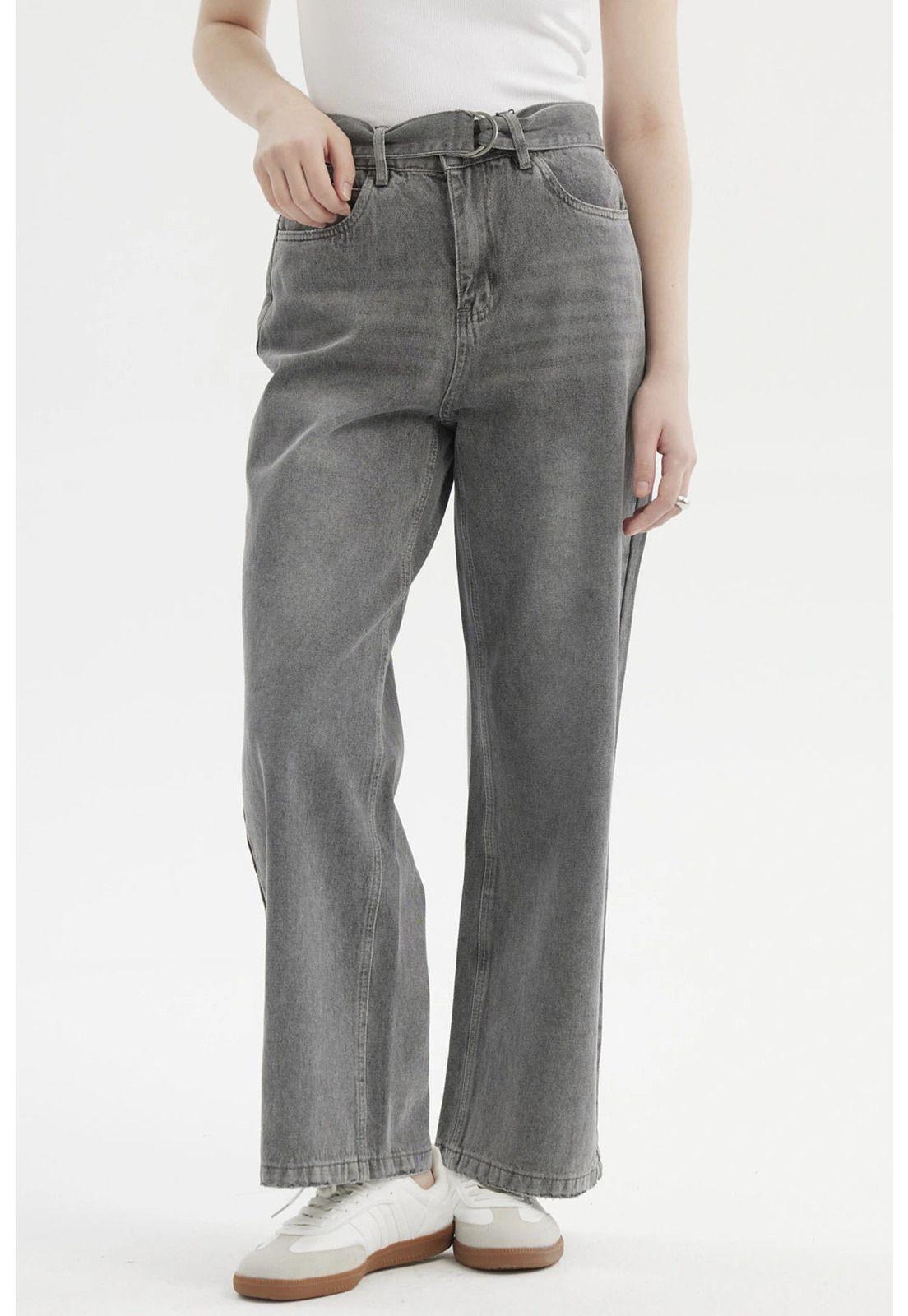 Jeans Mujer Calce Recto Y Lazo Gris Oscuro-0