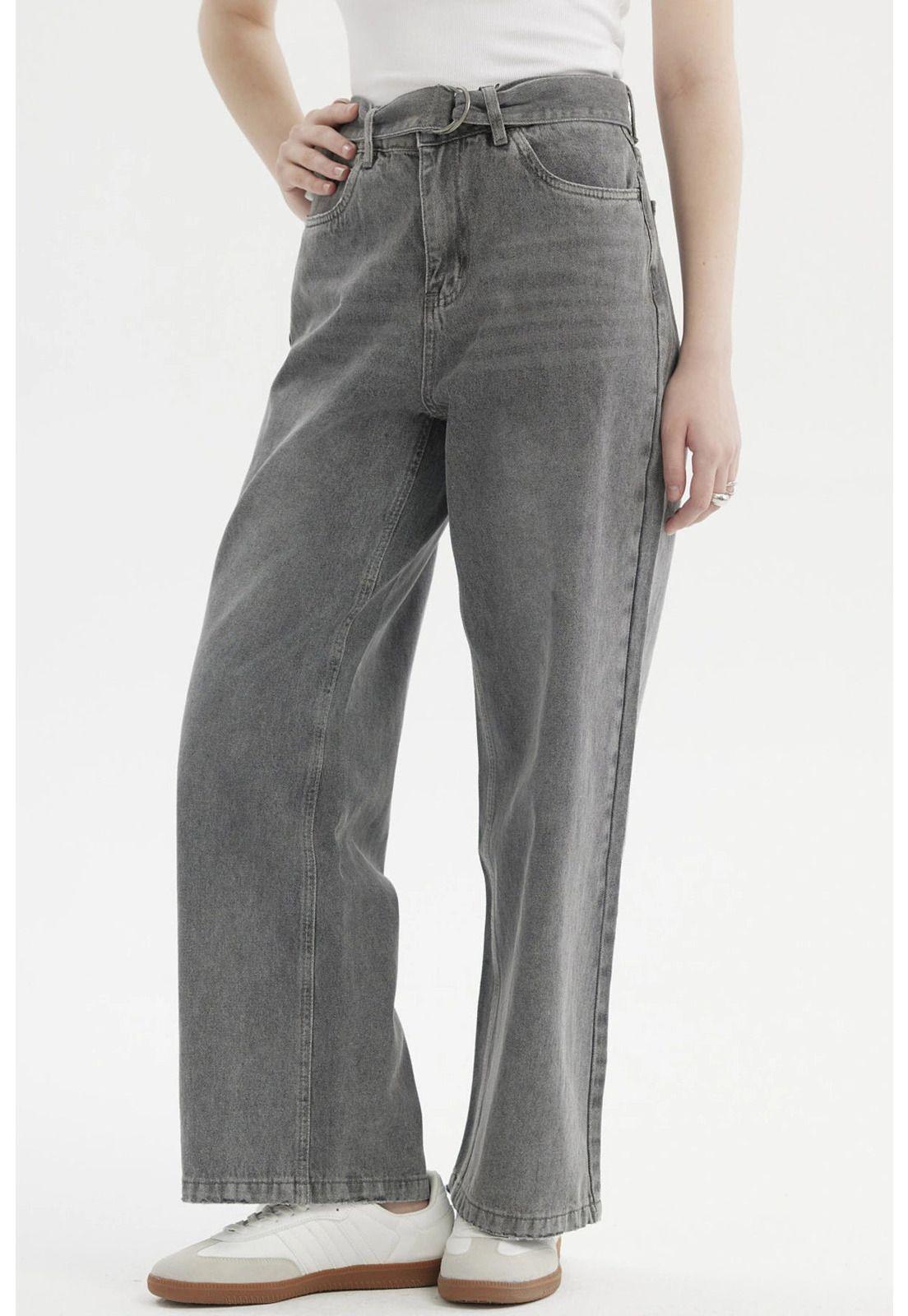 Jeans Mujer Calce Recto Y Lazo Gris Oscuro-1