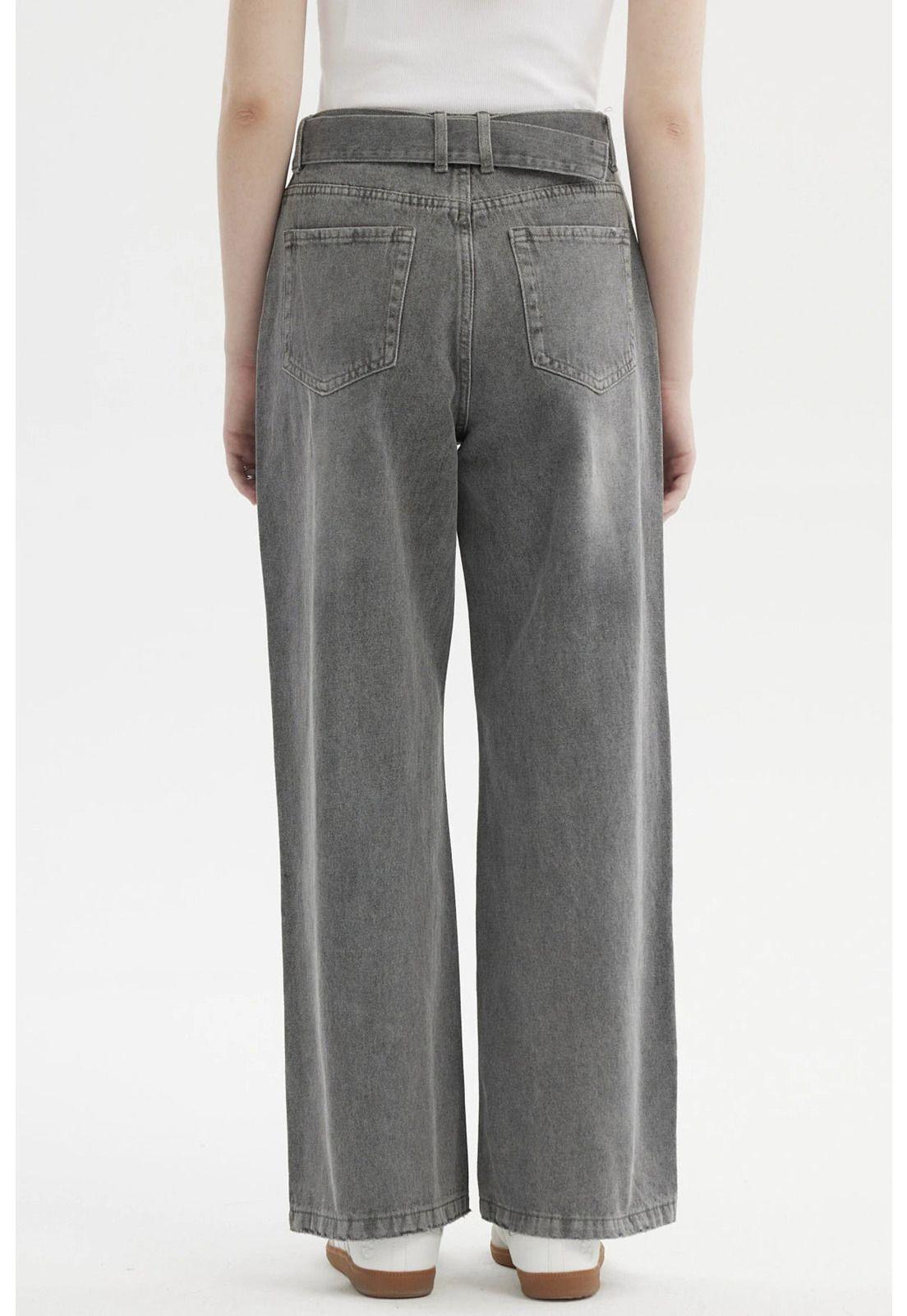 Jeans Mujer Calce Recto Y Lazo Gris Oscuro-2