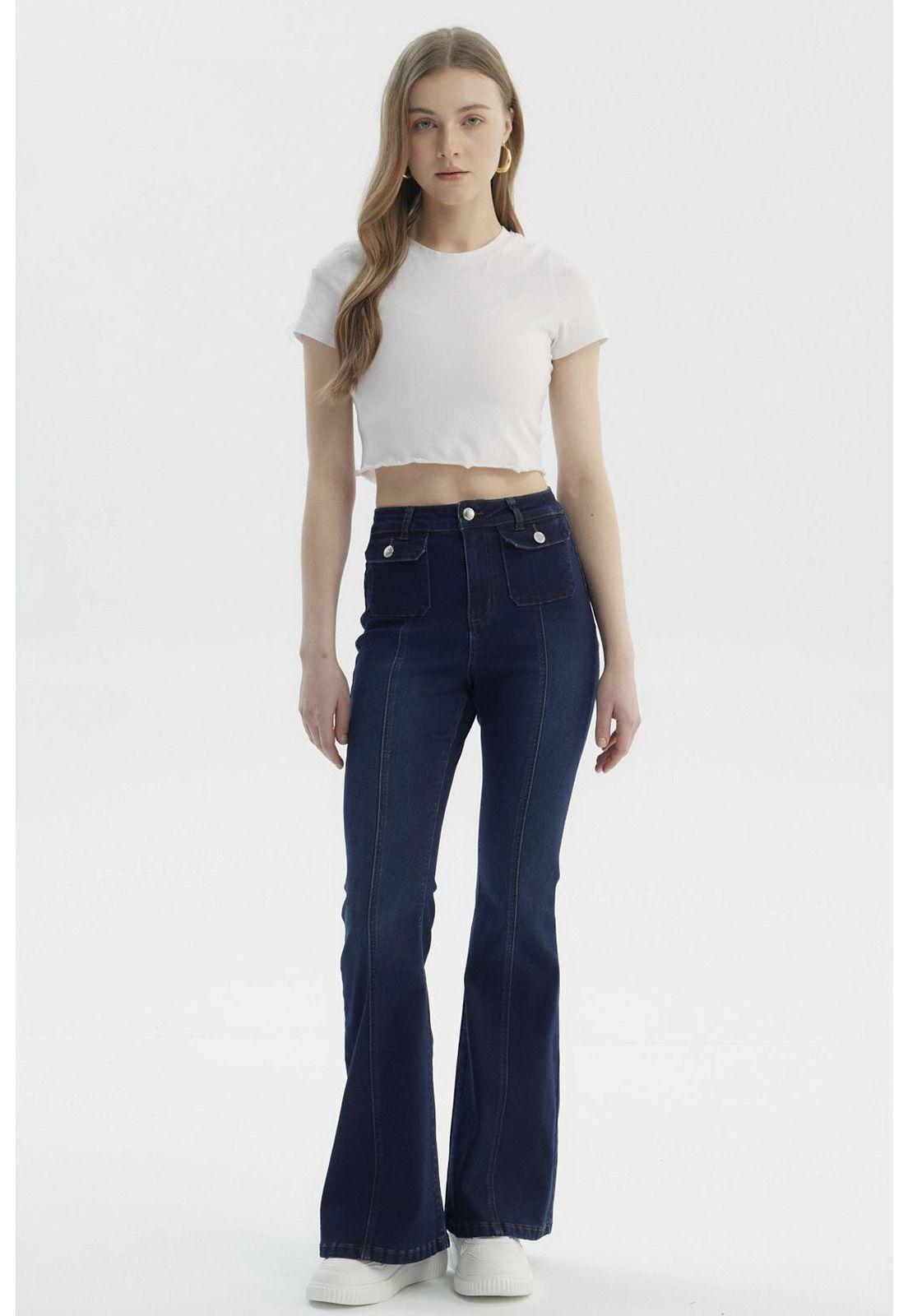 Jeans Mujer Flare Azul Oscuro - lV-3