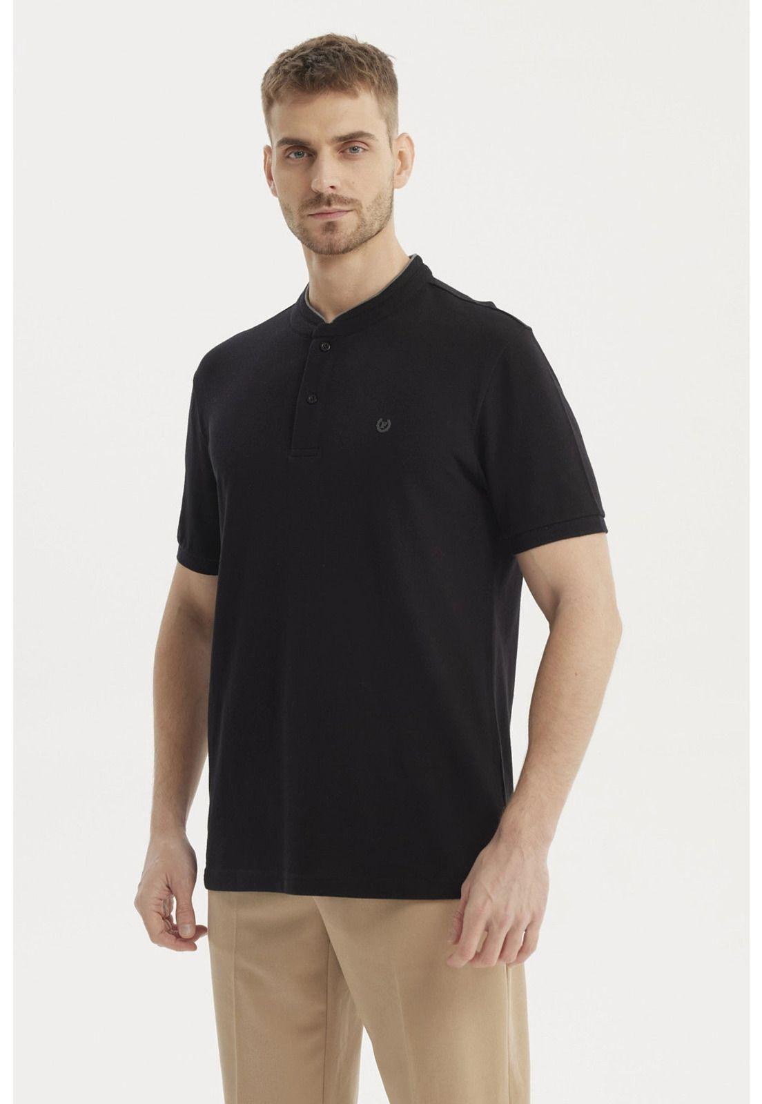 Polera Hombre Cuello Polo Negro-1
