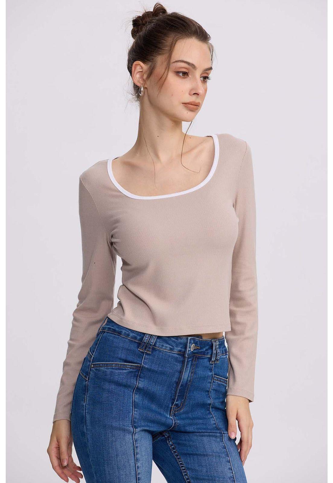 Polera Mujer Canalé Beige-0