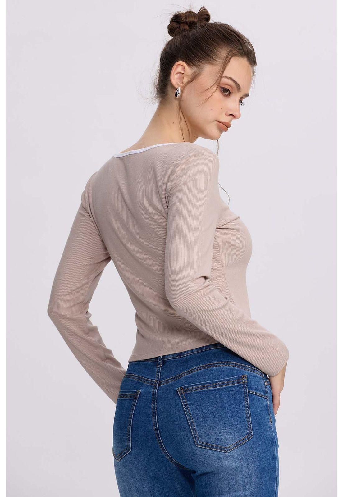 Polera Mujer Canalé Beige-2