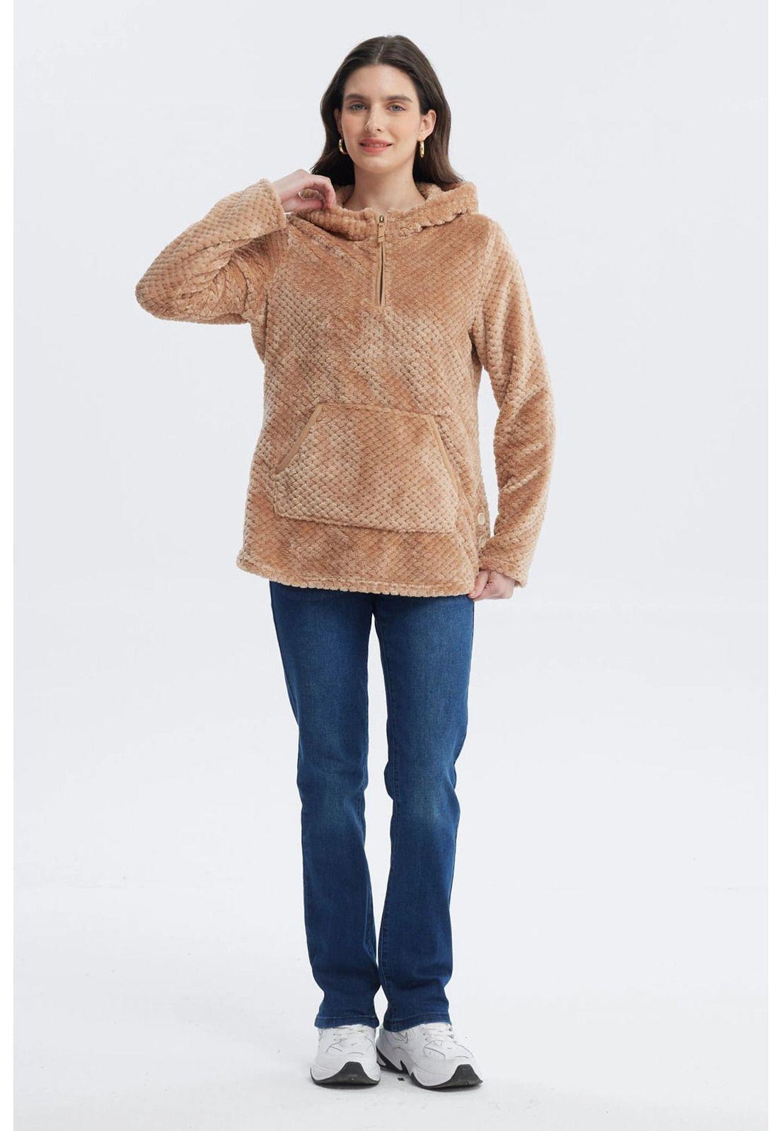 Polar Mujer Básico Aplicación Botón Beige Oscuro-3