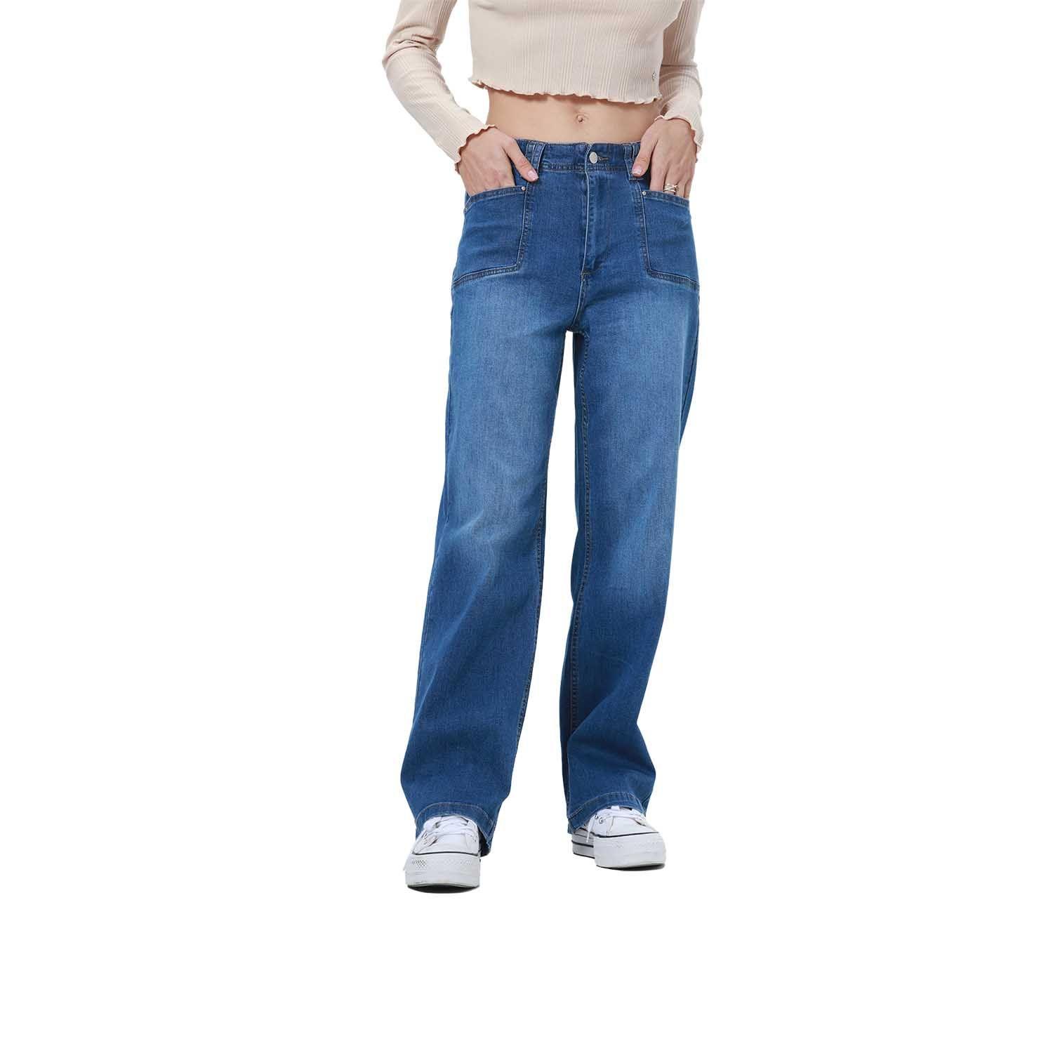 Jeans Mujer Bolsillo D Calce Recto Azul-0