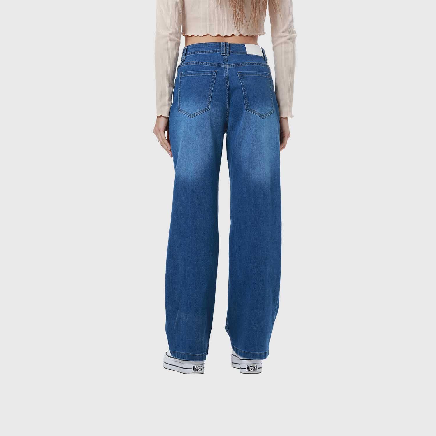 Jeans Mujer Bolsillo D Calce Recto Azul-2