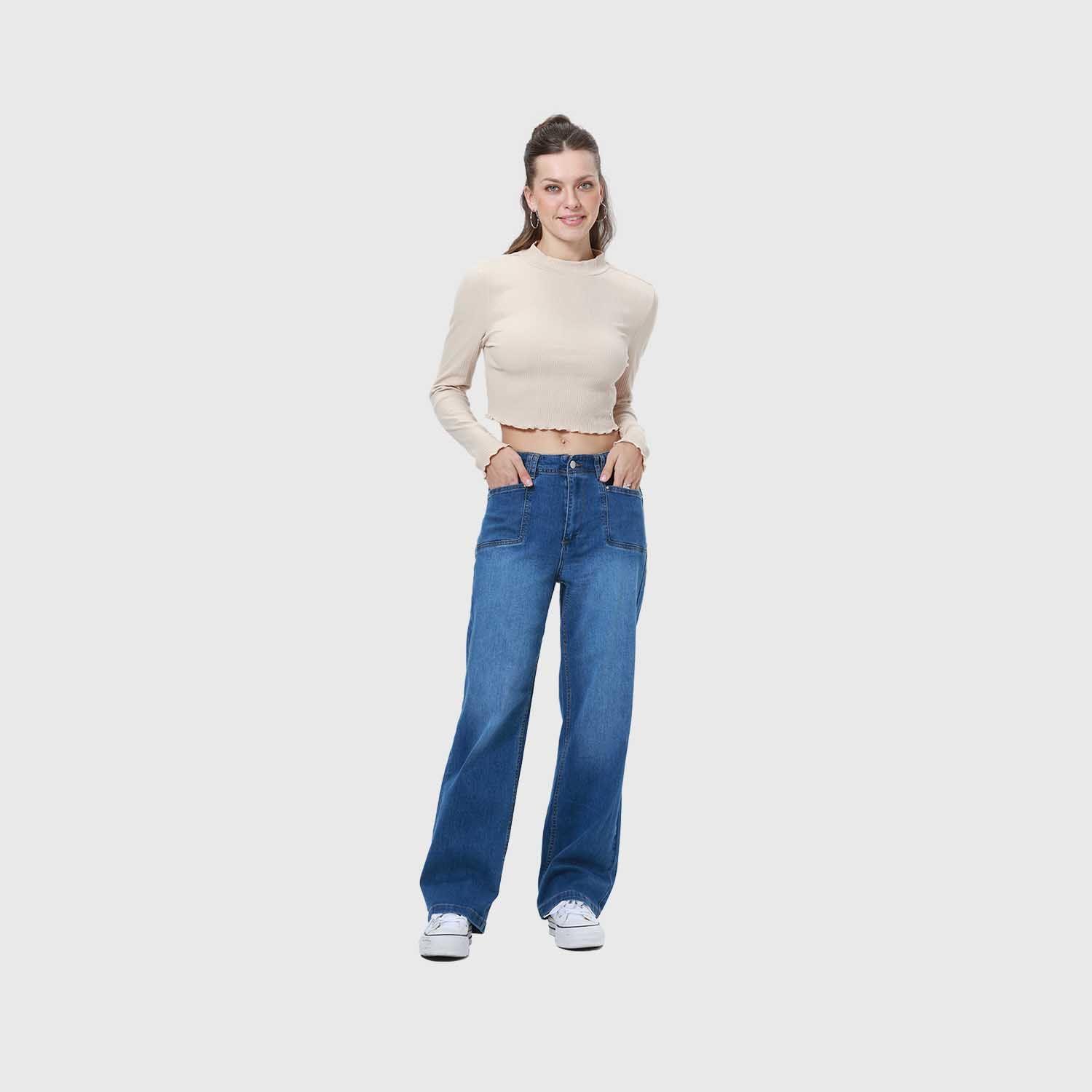 Jeans Mujer Bolsillo D Calce Recto Azul-3