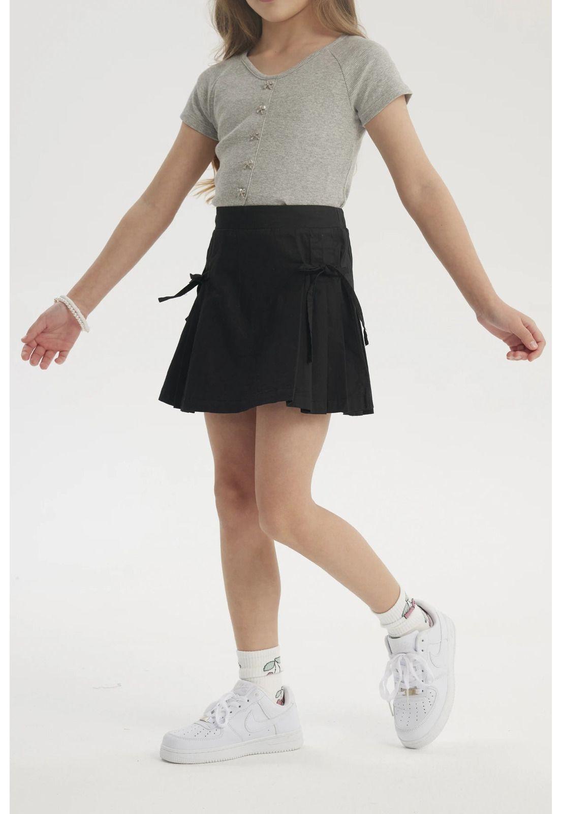 Falda Niña Pliegues Laterales Negro-2