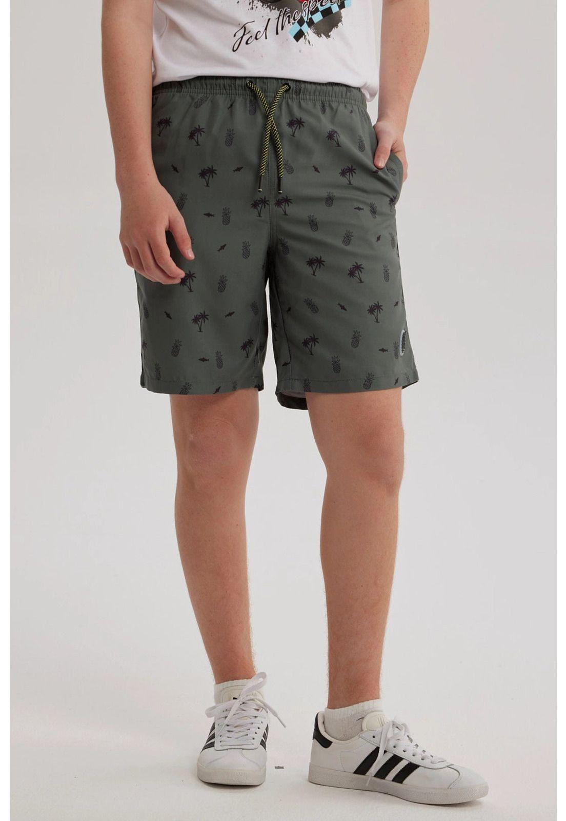Short De Baño Niño Básico Print Verde Militar-0