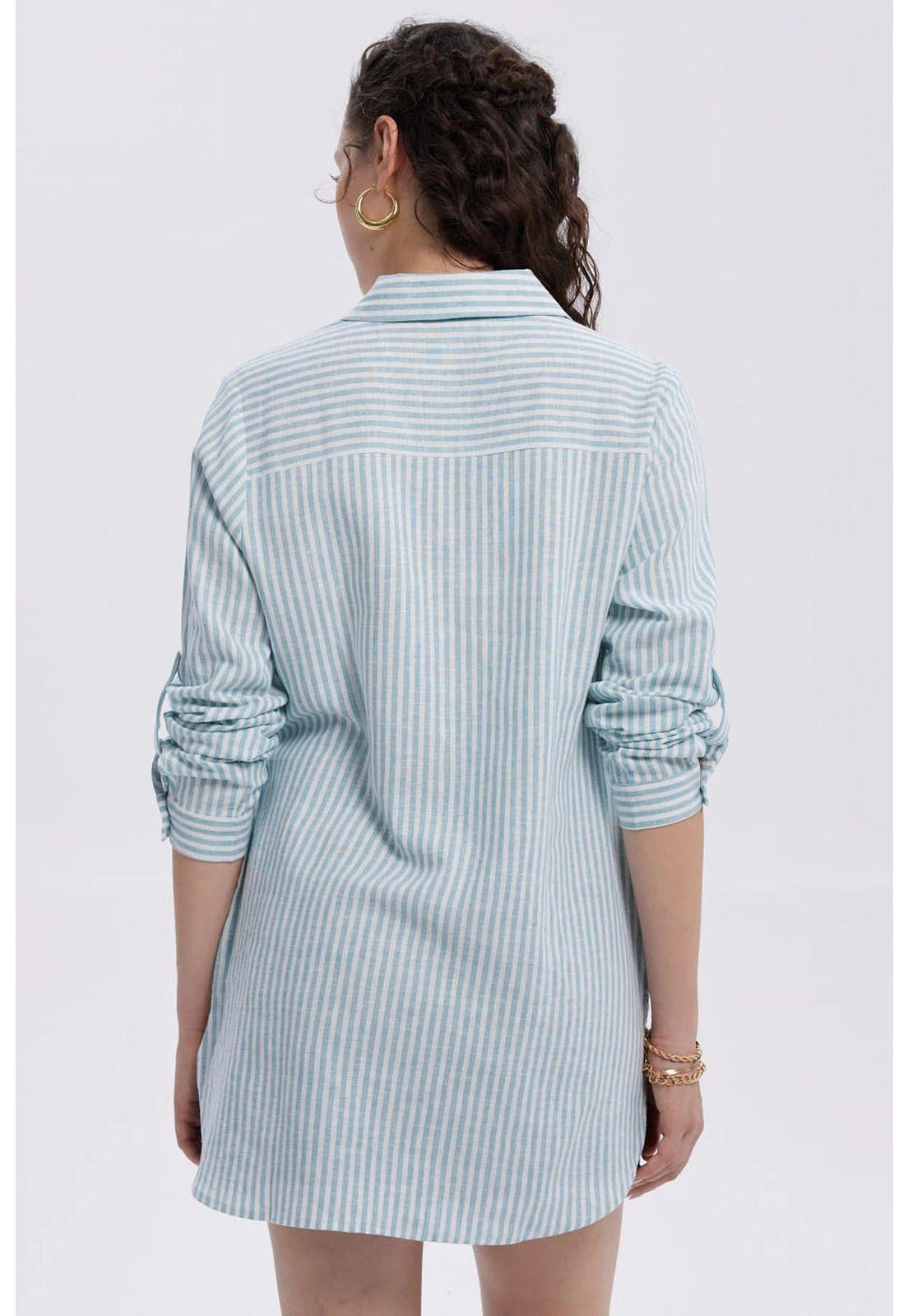 Blusa Mujer Lino Abotonada Lisa Celeste-2