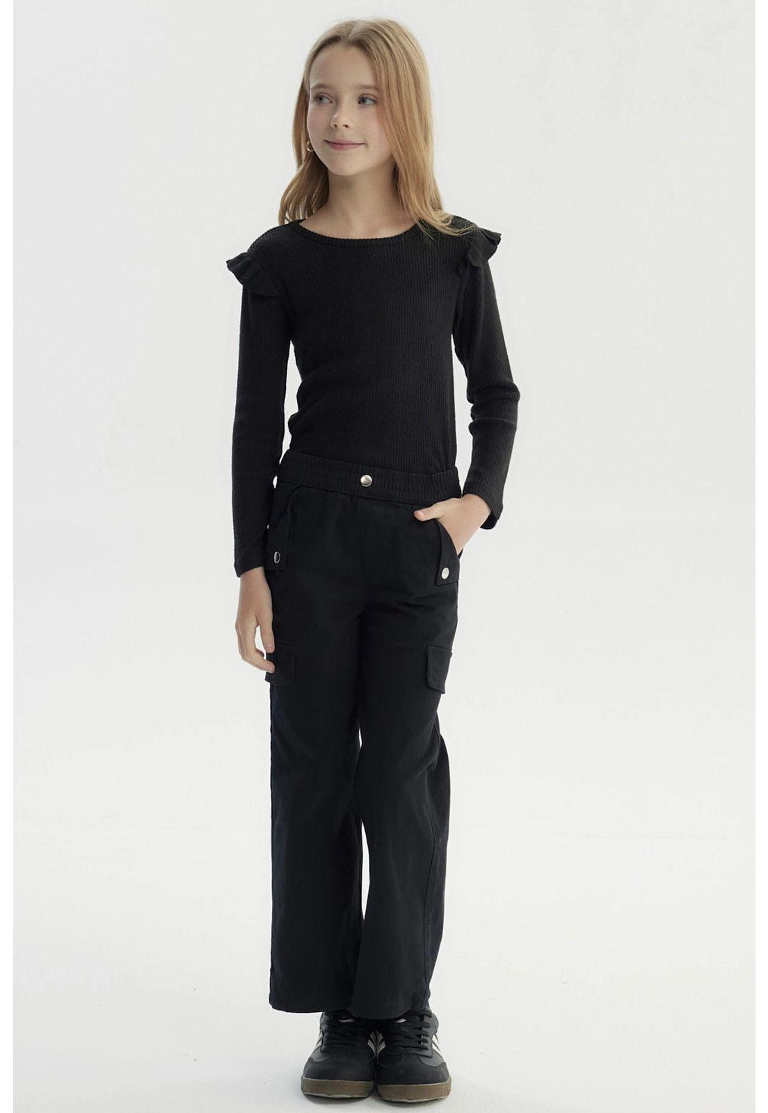 Pantalón Niña Wide Leg Negro - ll-3