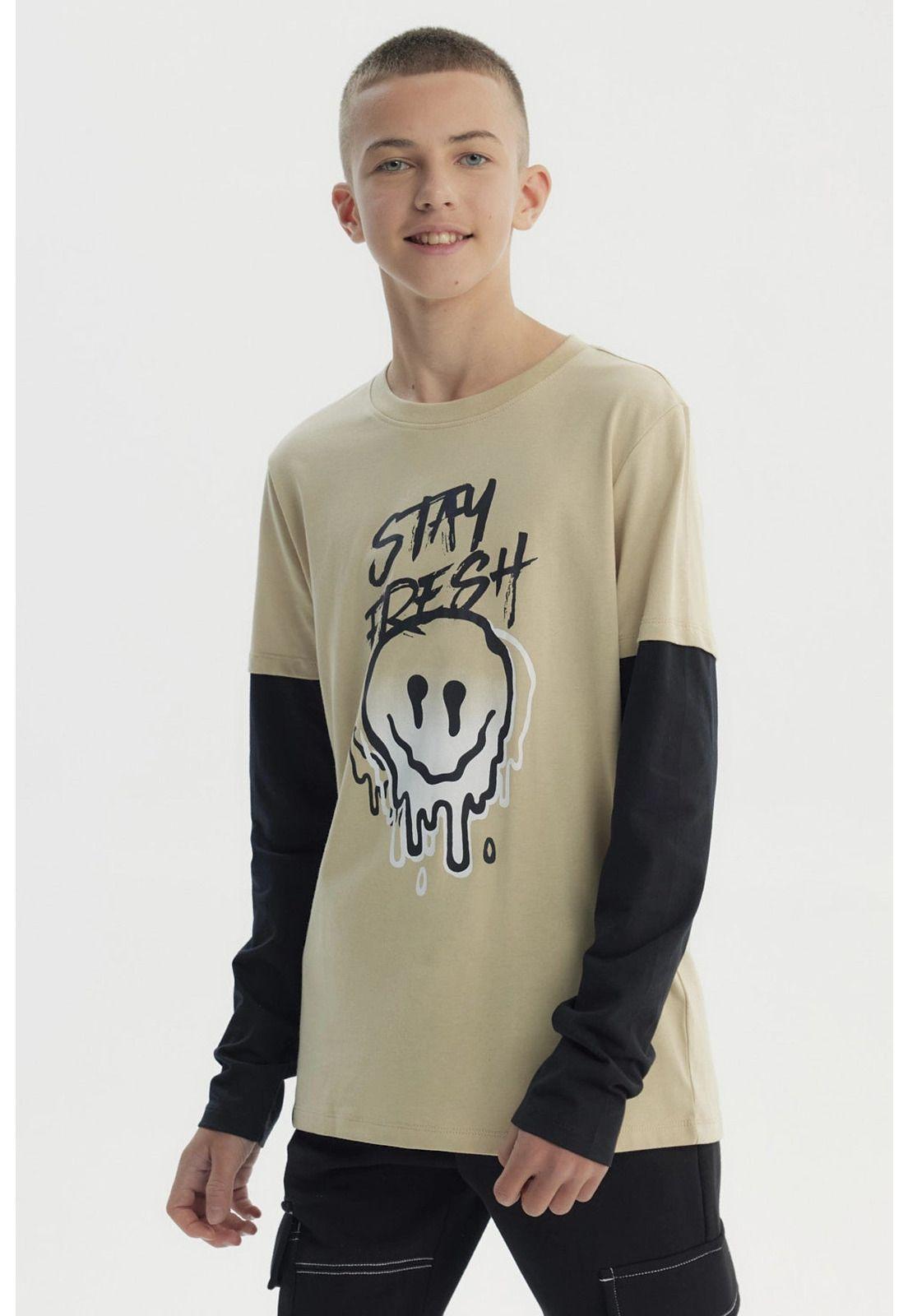 Polera Niño Básica Print Beige-1