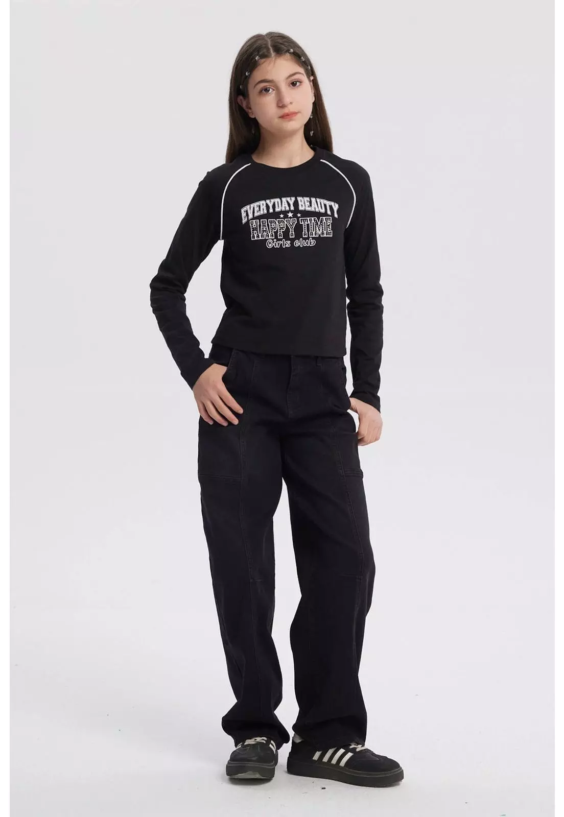 Polera Niña Cuello Redondo Negro-3