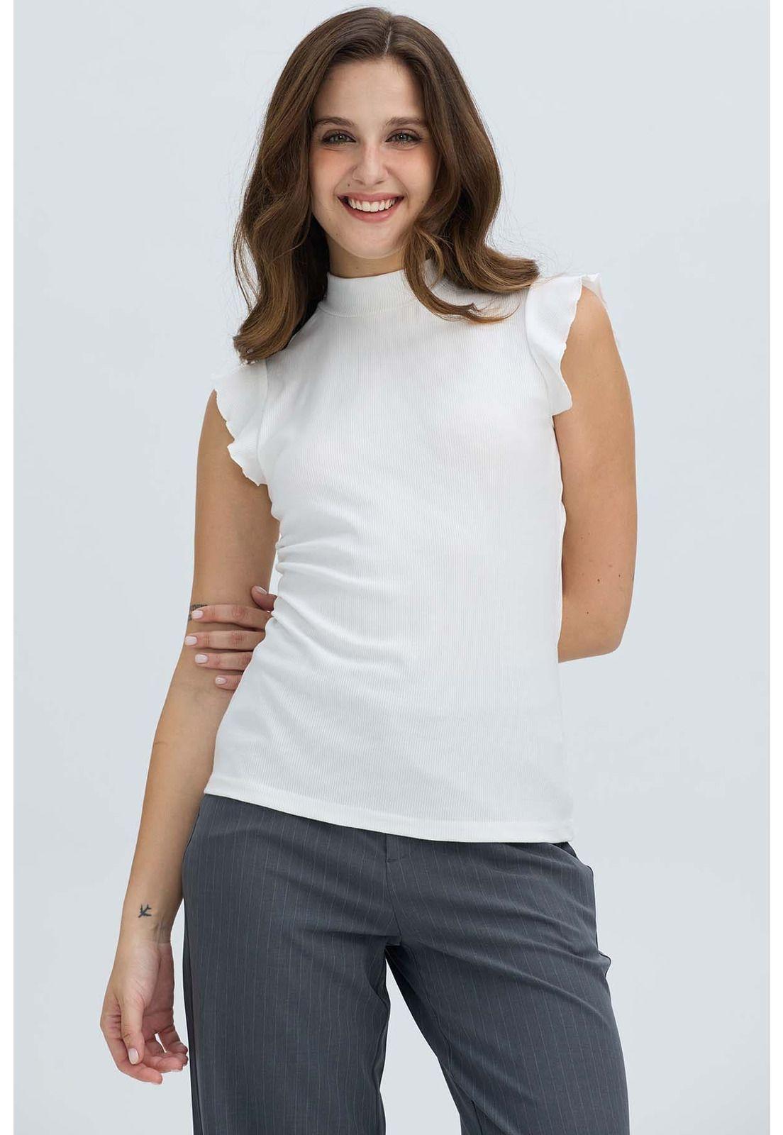 Polera Mujer Rib Terminaciones Crudo-0
