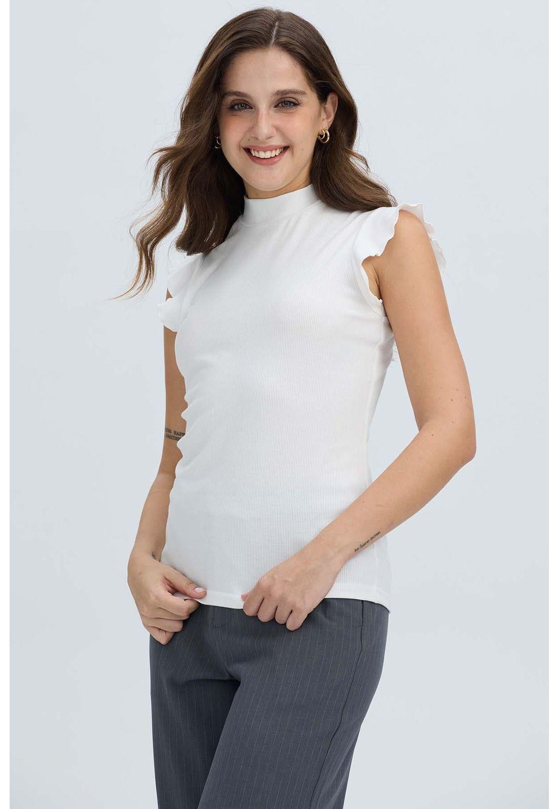 Polera Mujer Rib Terminaciones Crudo-1