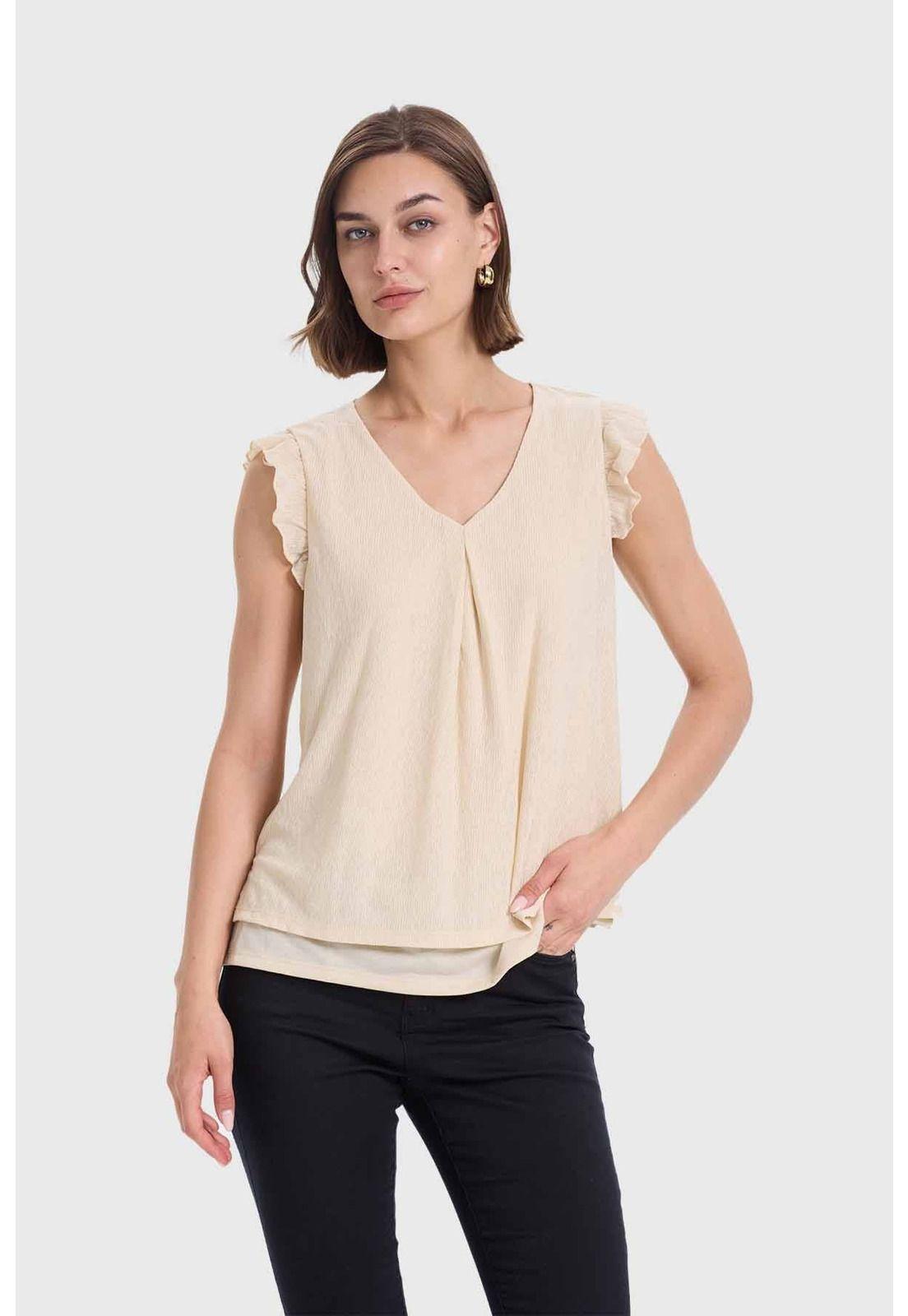 Polera Mujer Doble Capa Y Pinza Beige-0