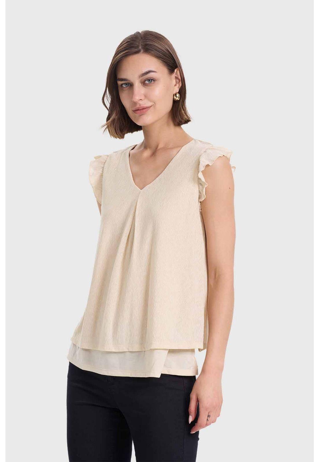 Polera Mujer Doble Capa Y Pinza Beige-1