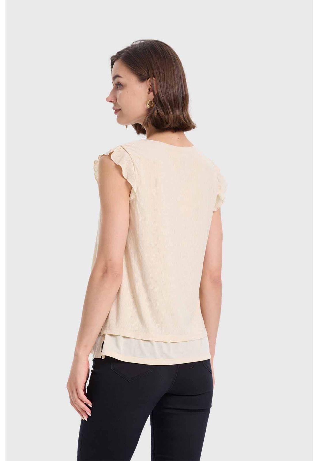 Polera Mujer Doble Capa Y Pinza Beige-2