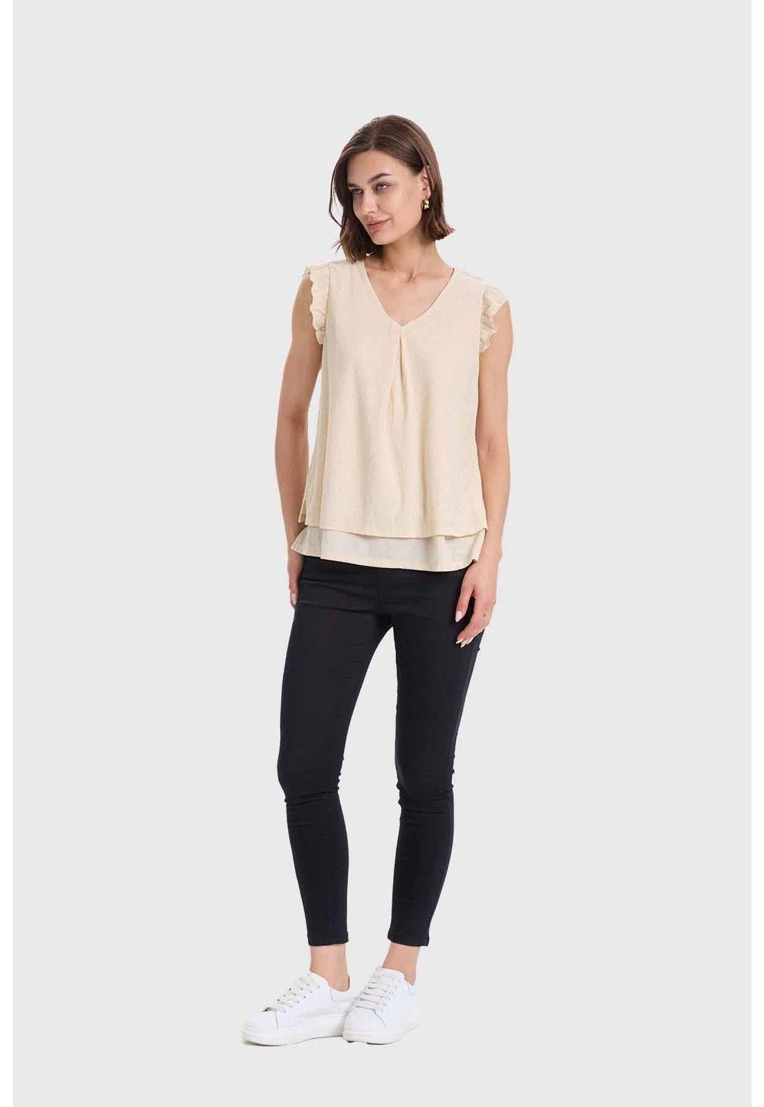 Polera Mujer Doble Capa Y Pinza Beige-3