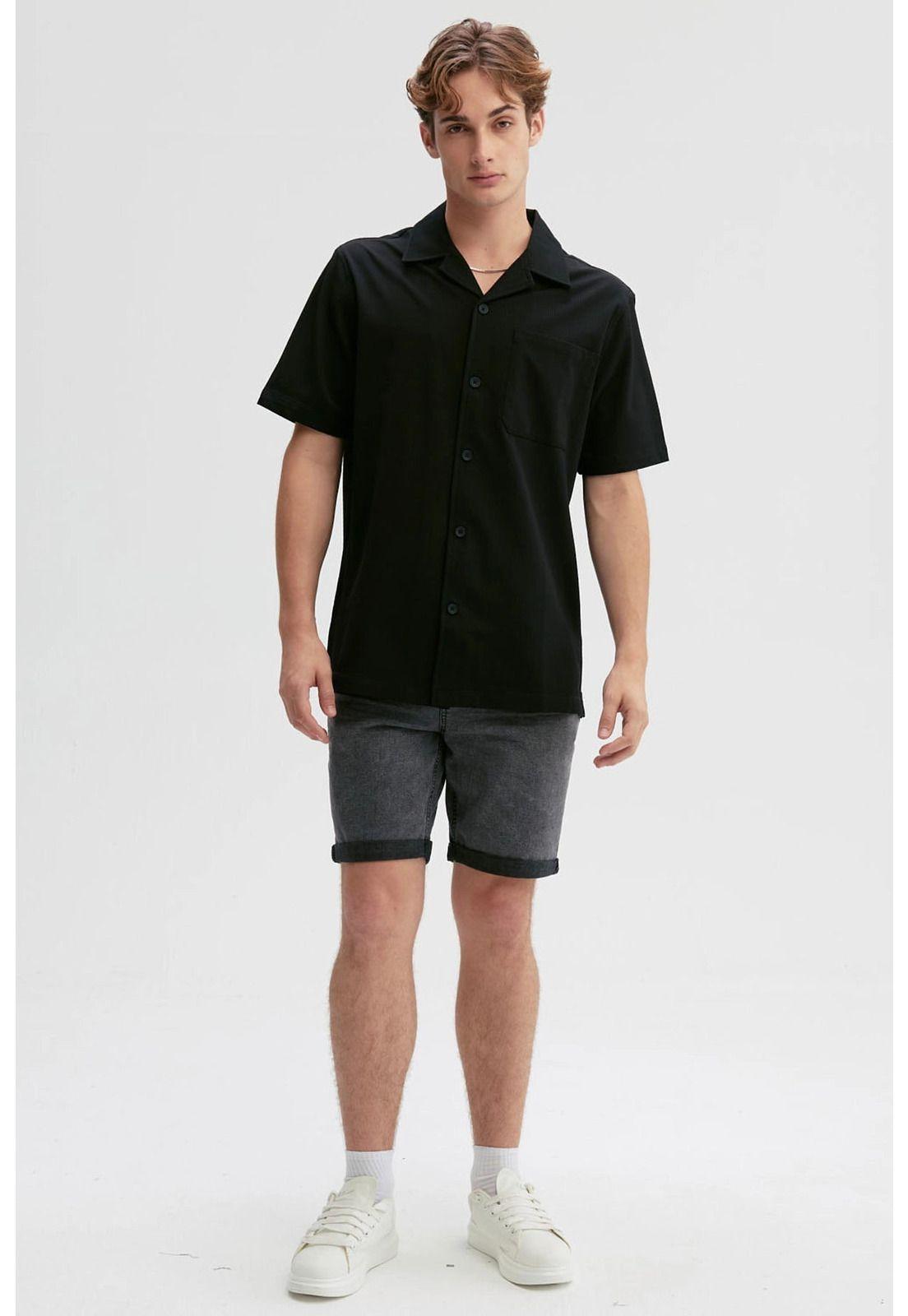 Camisa Hombre Textura Guayabera Negro - ll-3