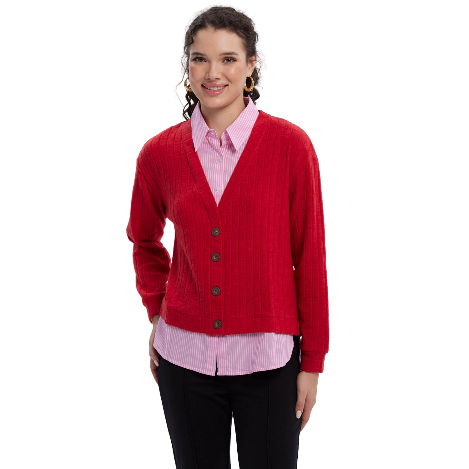 Sweater Mujer Aplicación Blusa Rojo Oscuro-2