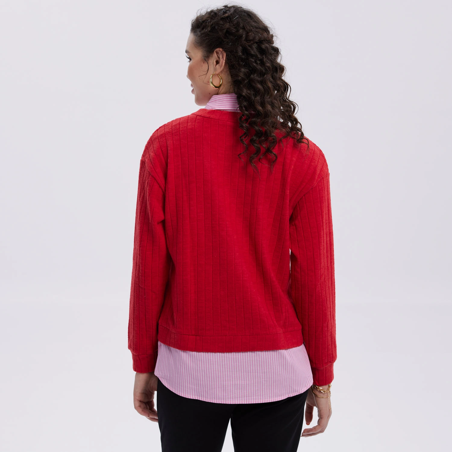 Sweater Mujer Aplicación Blusa Rojo Oscuro-3