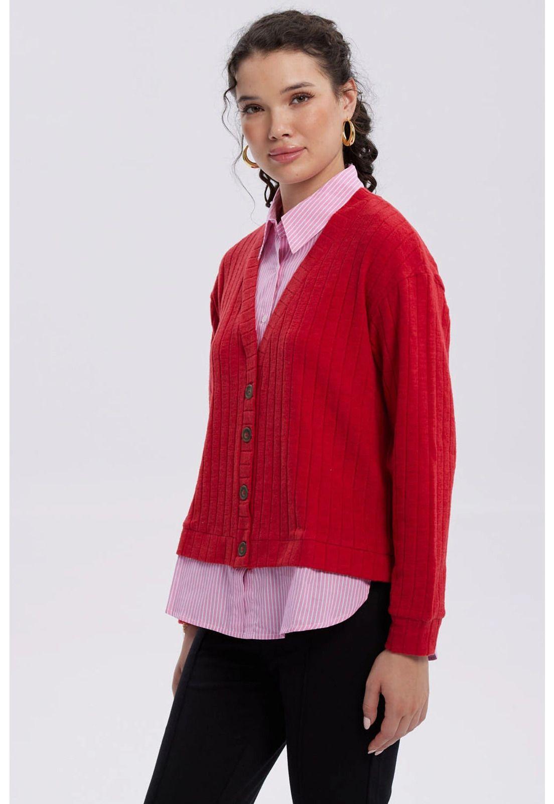 Sweater Mujer Aplicación Blusa Rojo Oscuro-1