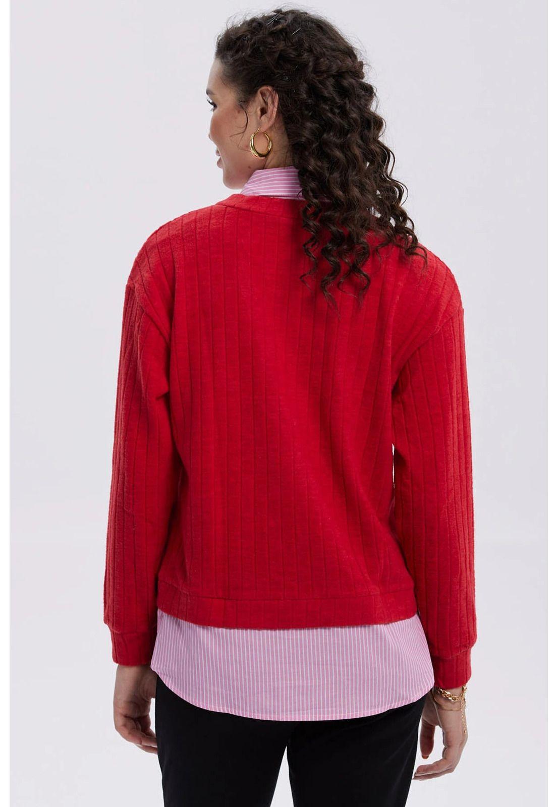 Sweater Mujer Aplicación Blusa Rojo Oscuro-2