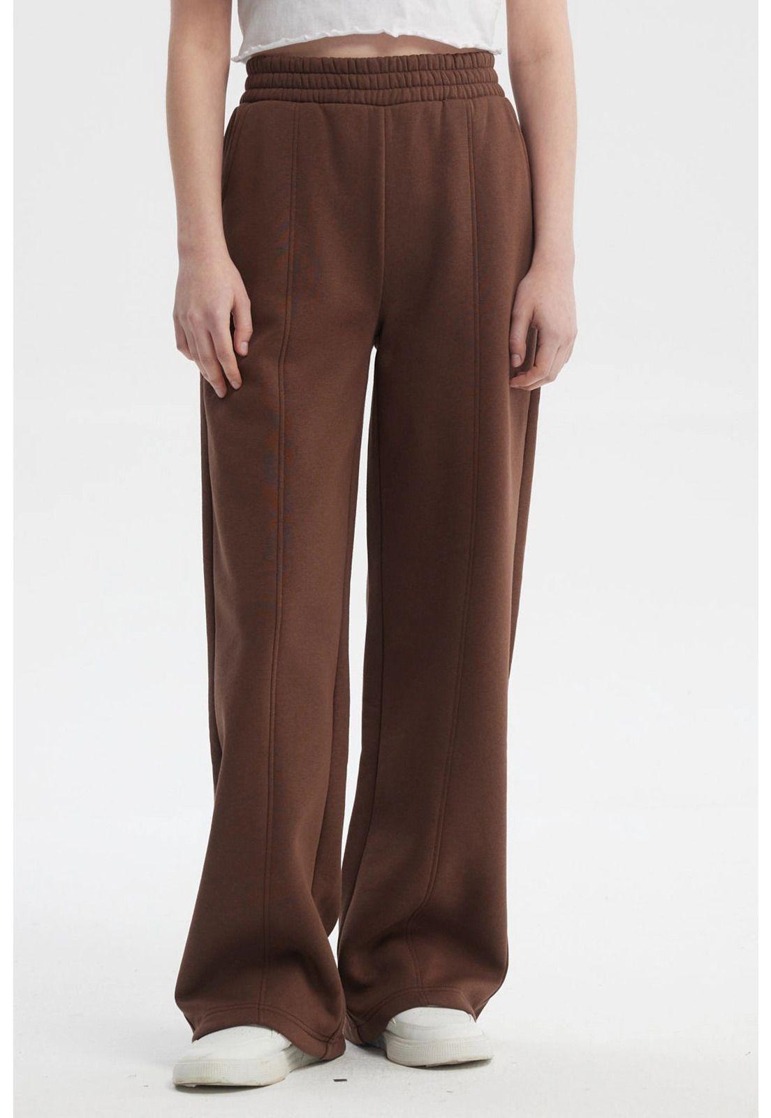 Pantalón Buzo Mujer Wide Leg Café Oscuro - ll-0